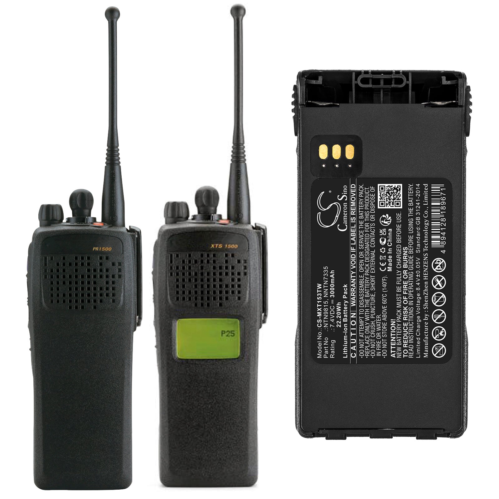 Li-ion, Two-Way Radio Battery fits Motorola Mt1500, Nt1500, 7.4V, 3000mAh Two-Way Radio Cameron Sino Technology Limited