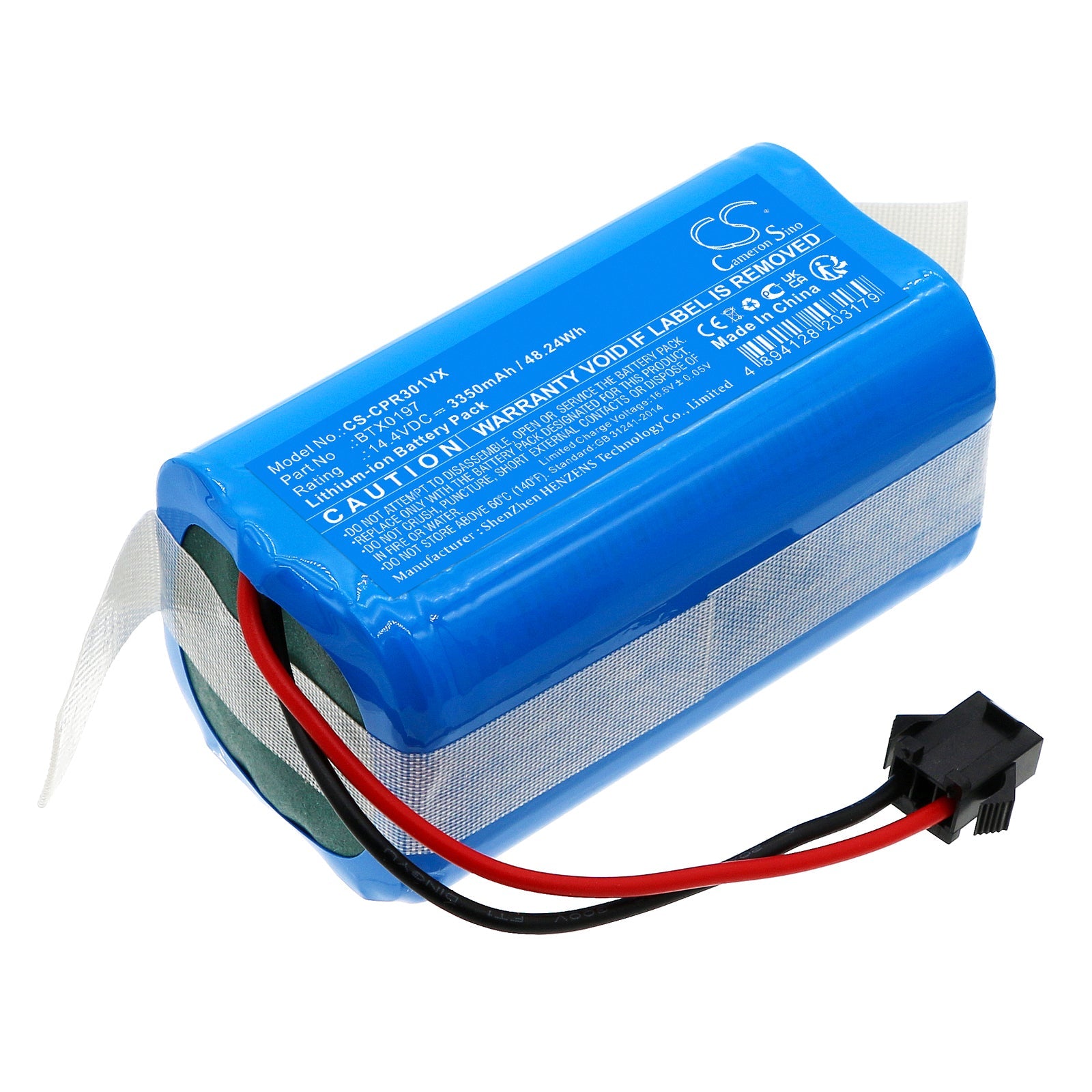 Li-ion, Vacuum Battery fits Concept Vr3000, Vr3100, 14.4V, 3350mAh Vacuum Cameron Sino Technology Limited
