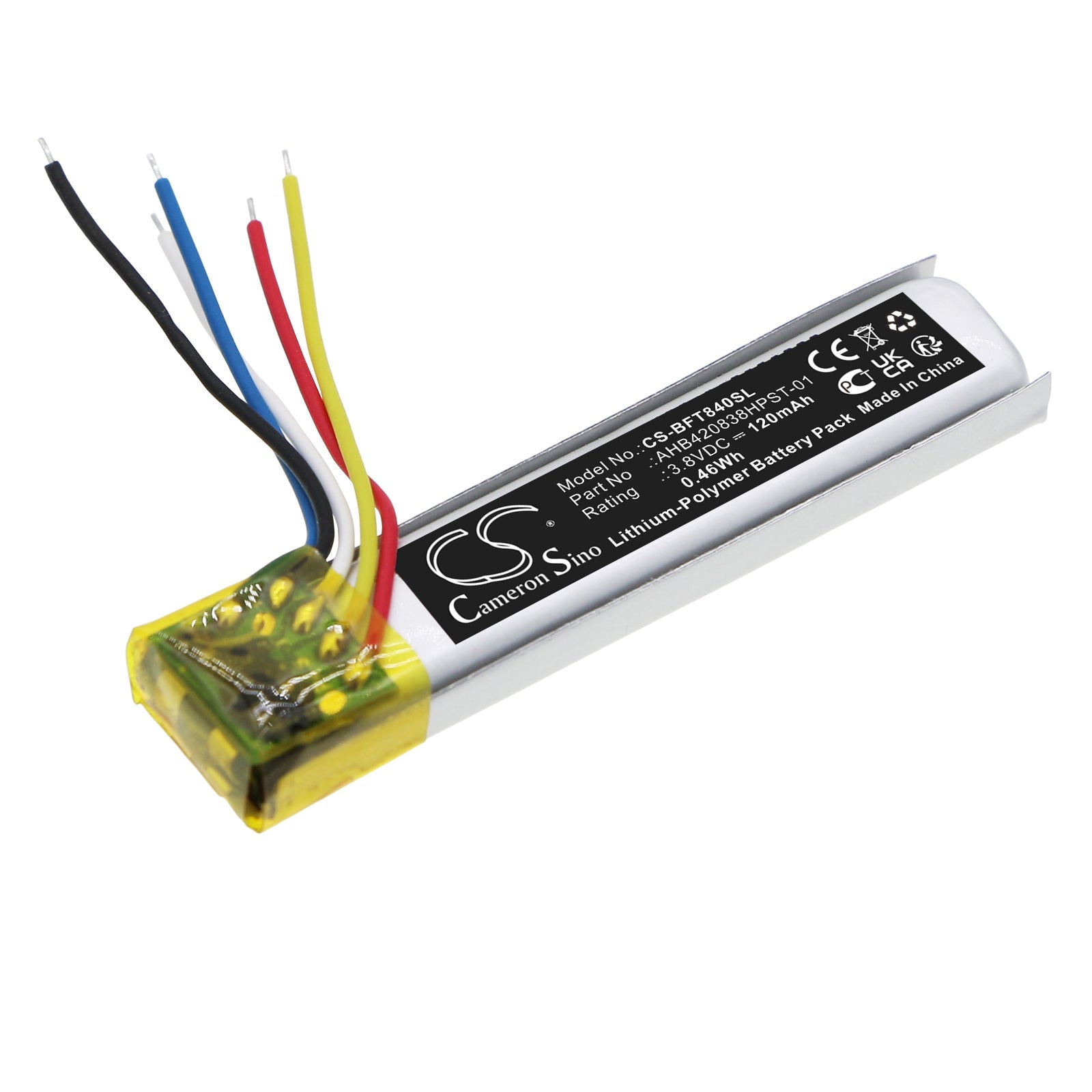 Li-Polymer, 3D Glasses Battery fits Bose 840667-0100, Frames Alto, 3.8V, 120mAh 3D Glasses Cameron Sino Technology Limited