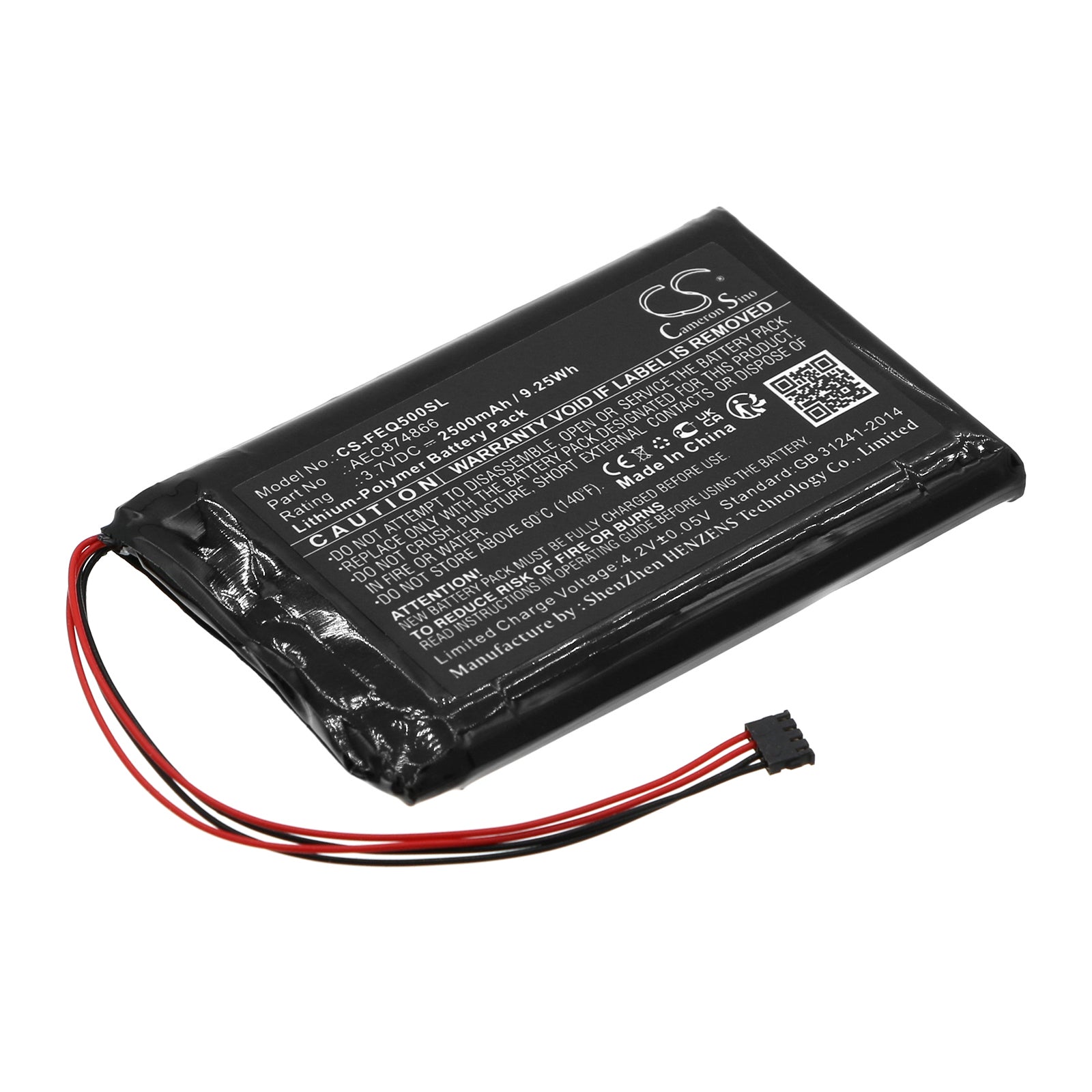 Li-Polymer, Amplifier Battery fits Fiio Q5, 3.7V, 2500mAh Amplifier Cameron Sino Technology Limited