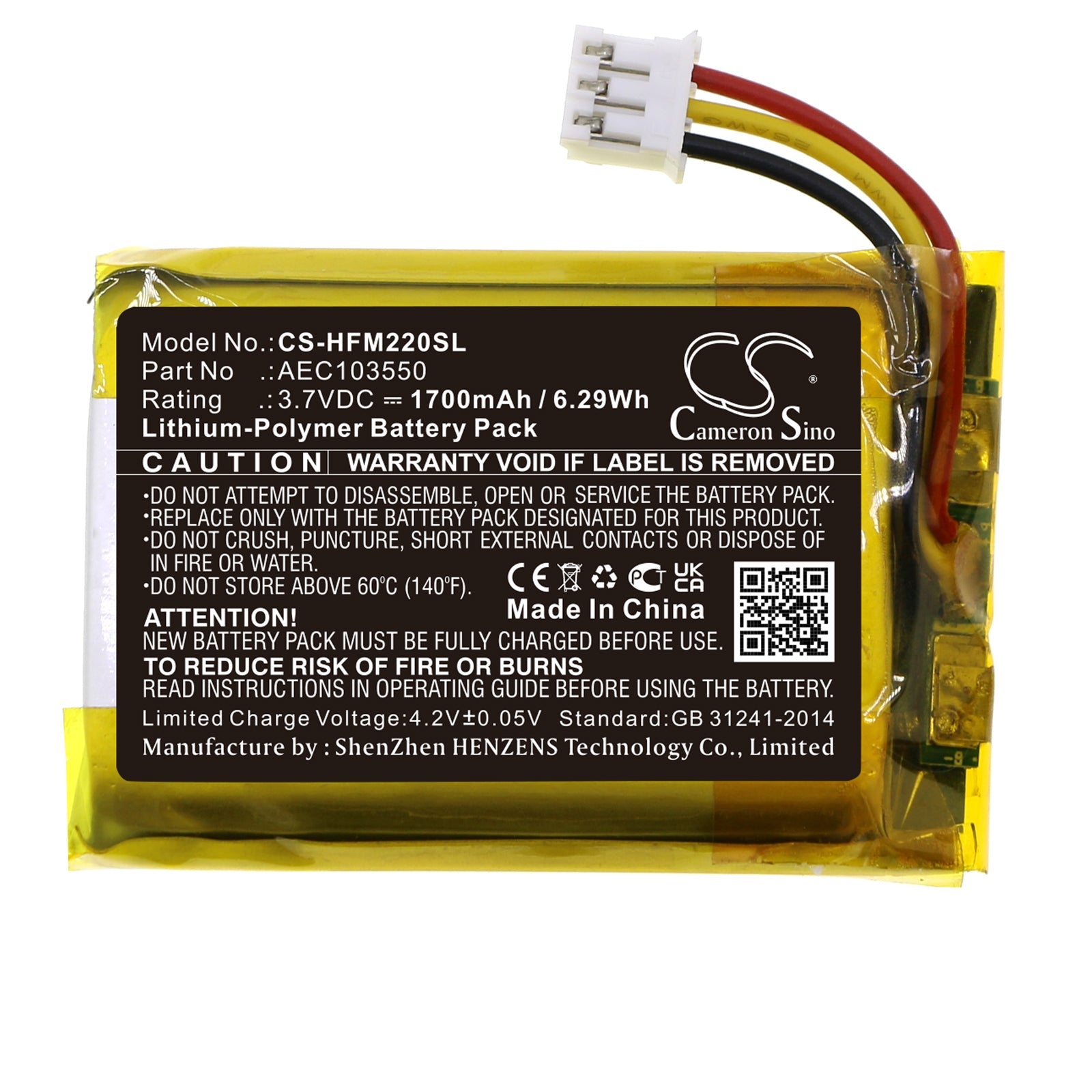 Li-Polymer, Amplifier Battery fits Hifiman R2r2000, 3.7V, 1700mAh Amplifier Cameron Sino Technology Limited