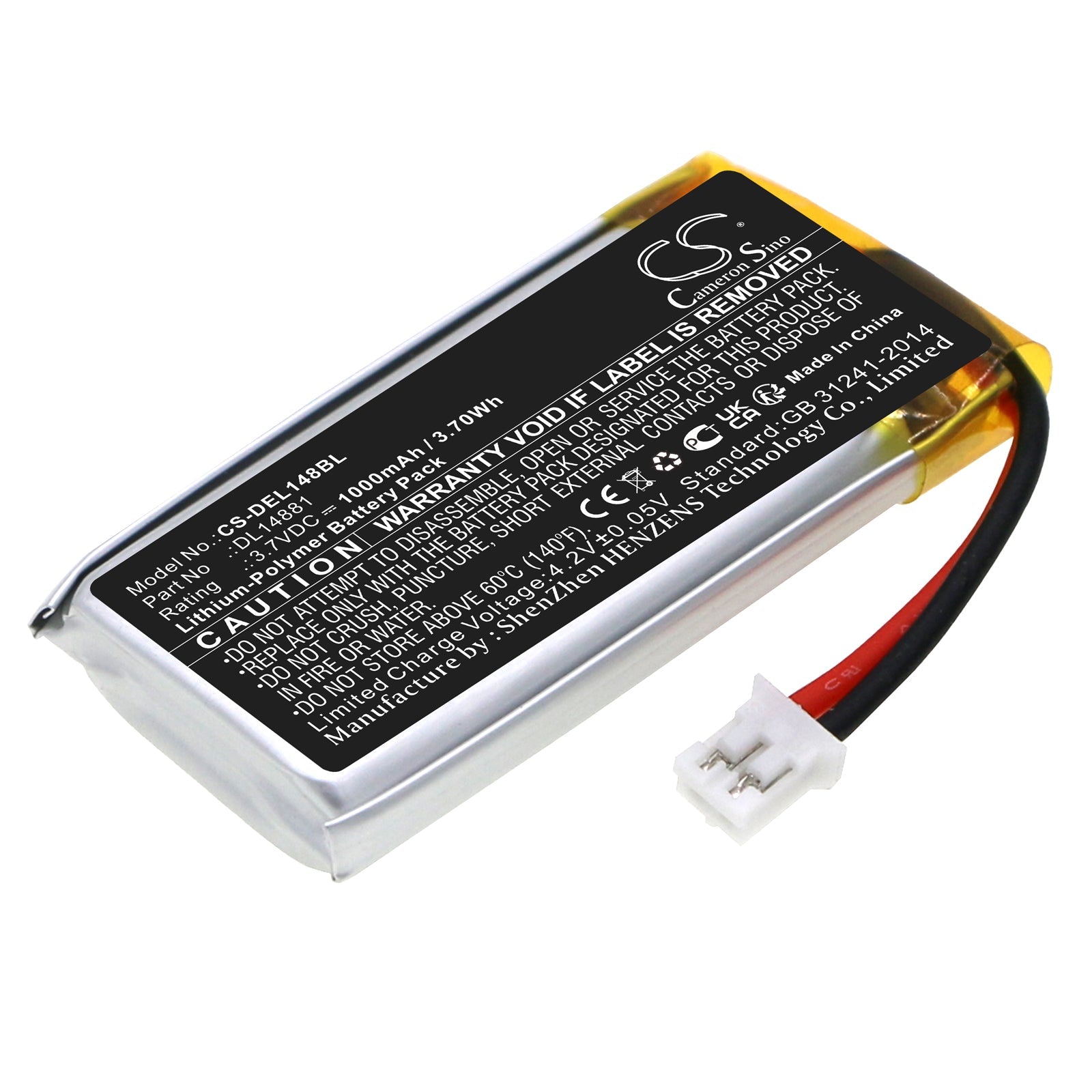 Li-Polymer, Barcode Scanner Battery fits Deli 14951w, 3.7V, 1000mAh Barcode Scanner Cameron Sino Technology Limited