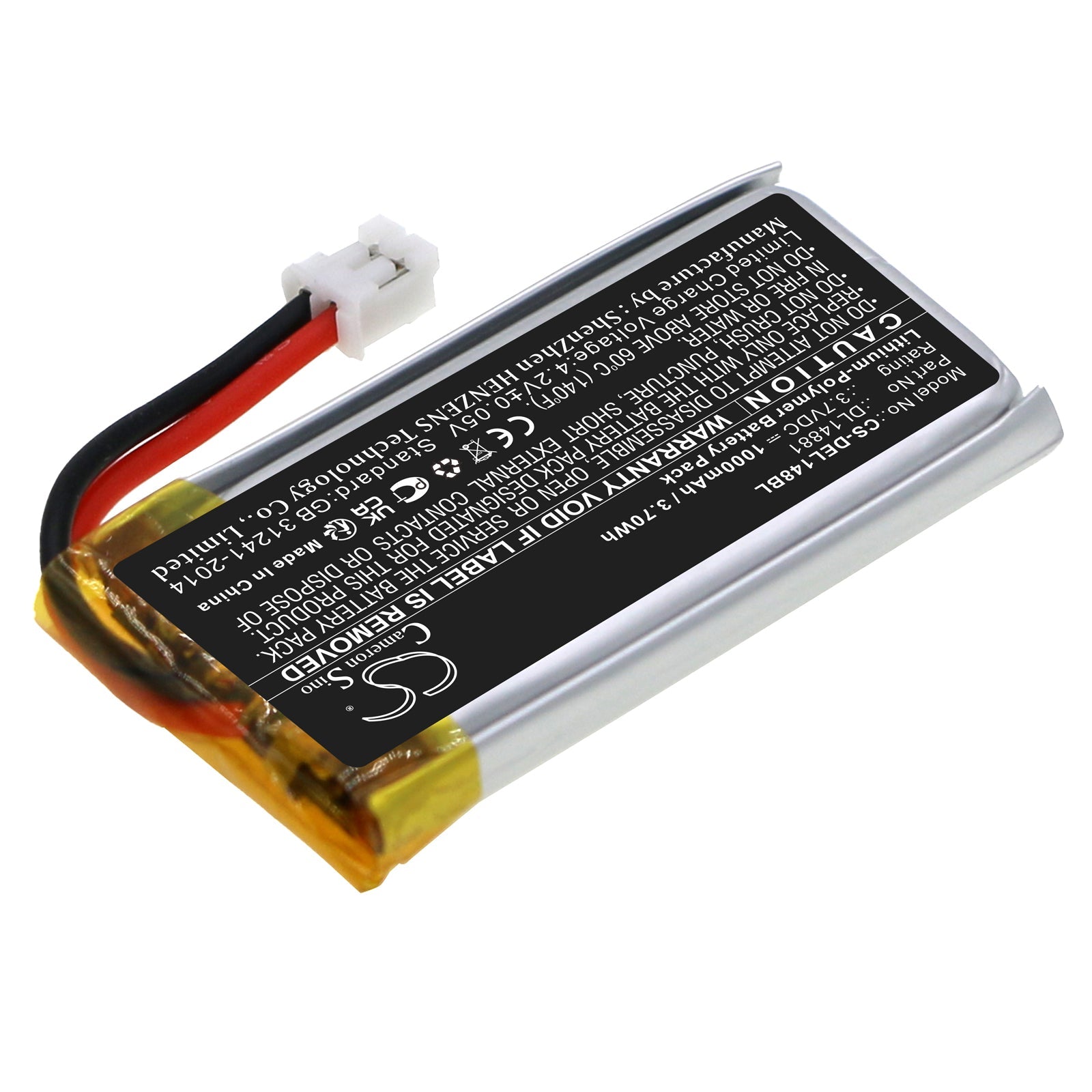 Li-Polymer, Barcode Scanner Battery fits Deli 14951w, 3.7V, 1000mAh Barcode Scanner Cameron Sino Technology Limited