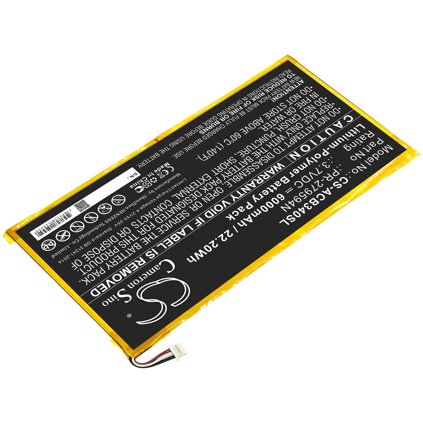 Li-Polymer Battery fits Acer, Pr-279594n, Pr-279594n(1icp3/95/94-2) 3.7V, 6000mAh Tablet Cameron Sino Technology Limited