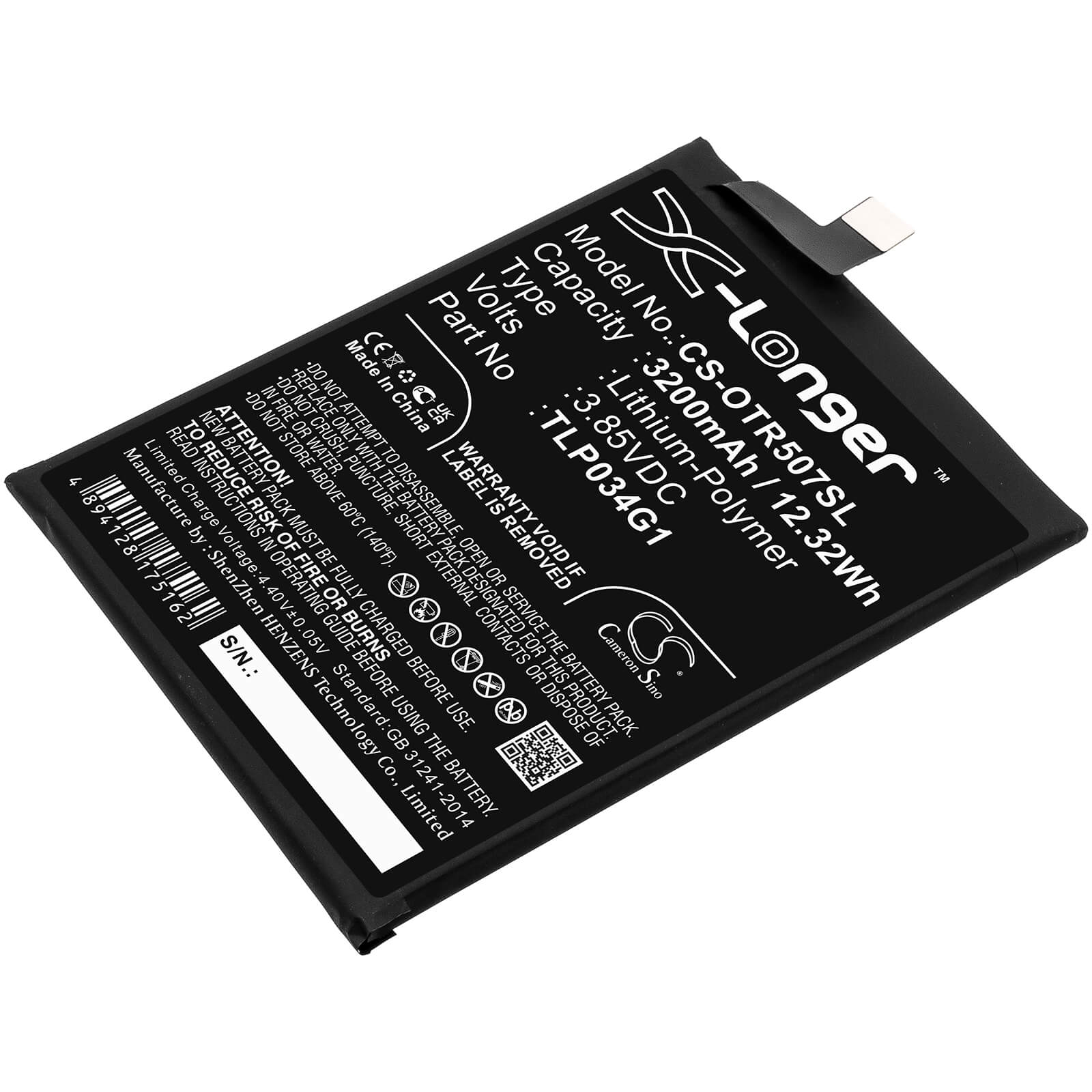 Li - Polymer Battery fits Alcatel, Ot - 5007s 3.85V, 3200mAh / 12.32Wh - Batterybuyer.ca