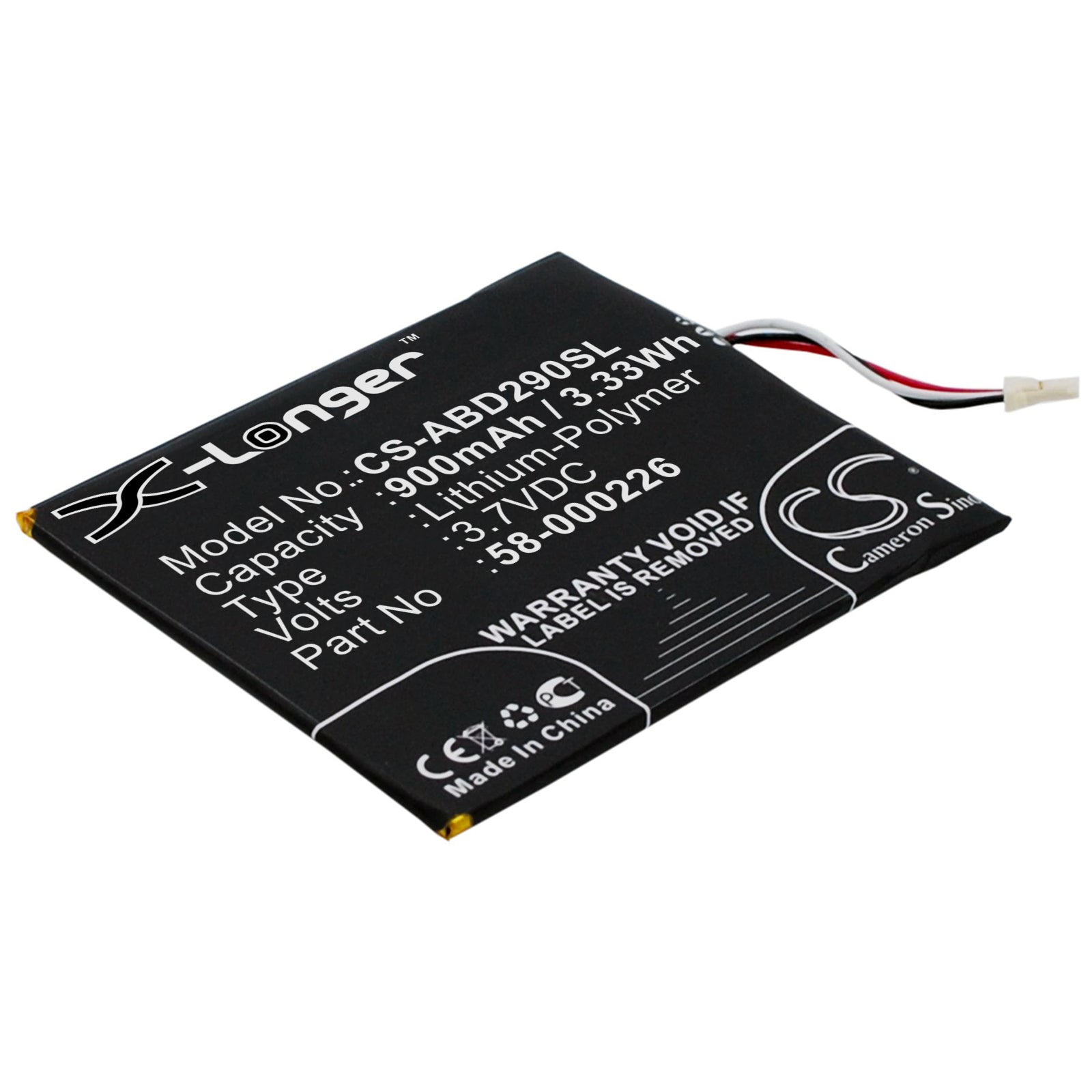 Li-Polymer Battery fits Amazon, 26s1019, 58-000226 3.7V, 900mAh E-book & E-reader Cameron Sino Technology Limited