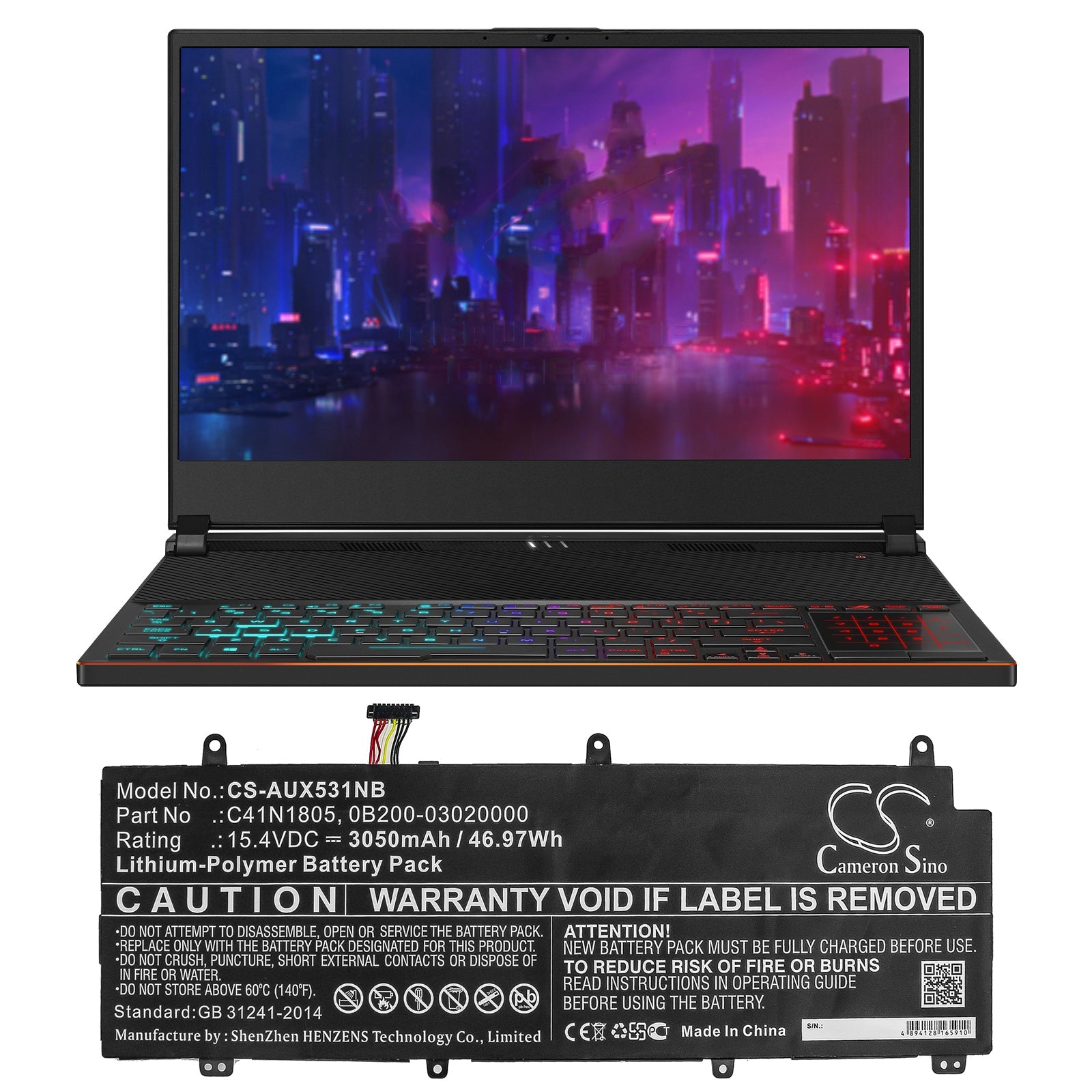 Li-Polymer Battery fits Asus, Gx531, Gx531gm, Gx531gs 15.4V, 3050mAh Notebook & Laptop Cameron Sino Technology Limited