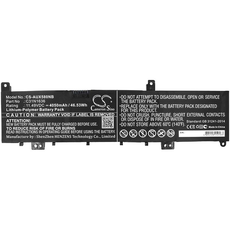 Li-Polymer Battery fits Asus, N580, N580gd 11.49V, 4050mAh Notebook & Laptop Cameron Sino Technology Limited