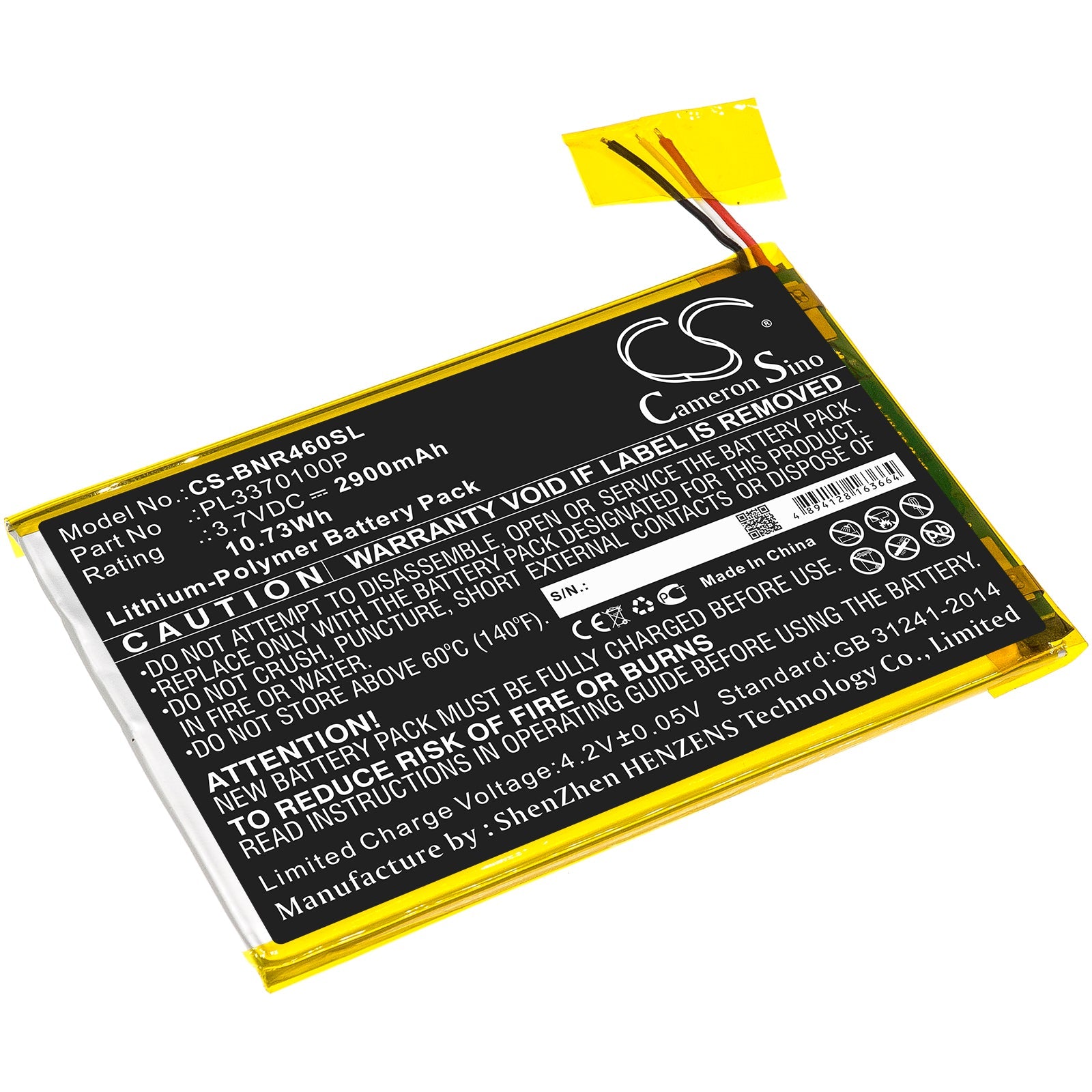 Li-Polymer Battery fits Barnes & Noble, Bntv460, Nook 7 3.7V, 2900mAh Tablet Cameron Sino Technology Limited