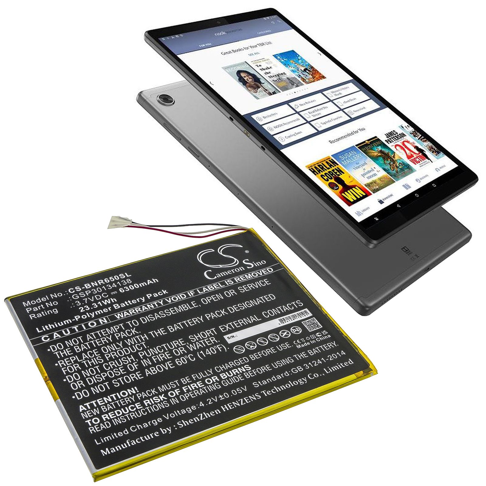 Li-Polymer Battery fits Barnes & Noble, Bntv650, Nook 10.1 3.8V, 6300mAh Tablet Cameron Sino Technology Limited