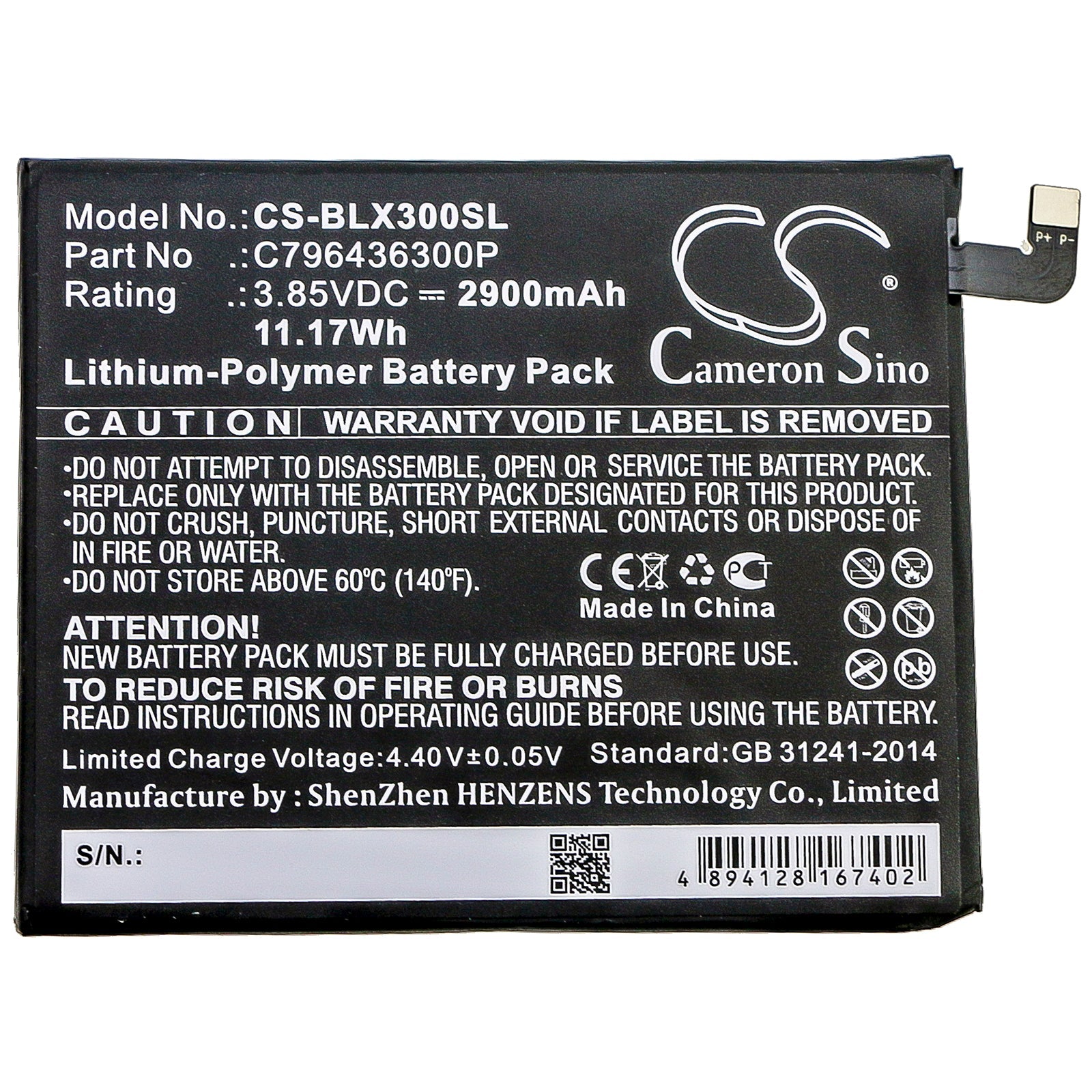 Li-Polymer Battery fits Blu, V0210ww, Vivo Xl3 Plus 3.85V, 2900mAh Mobile & SmartPhone Cameron Sino Technology Limited (Suspended)