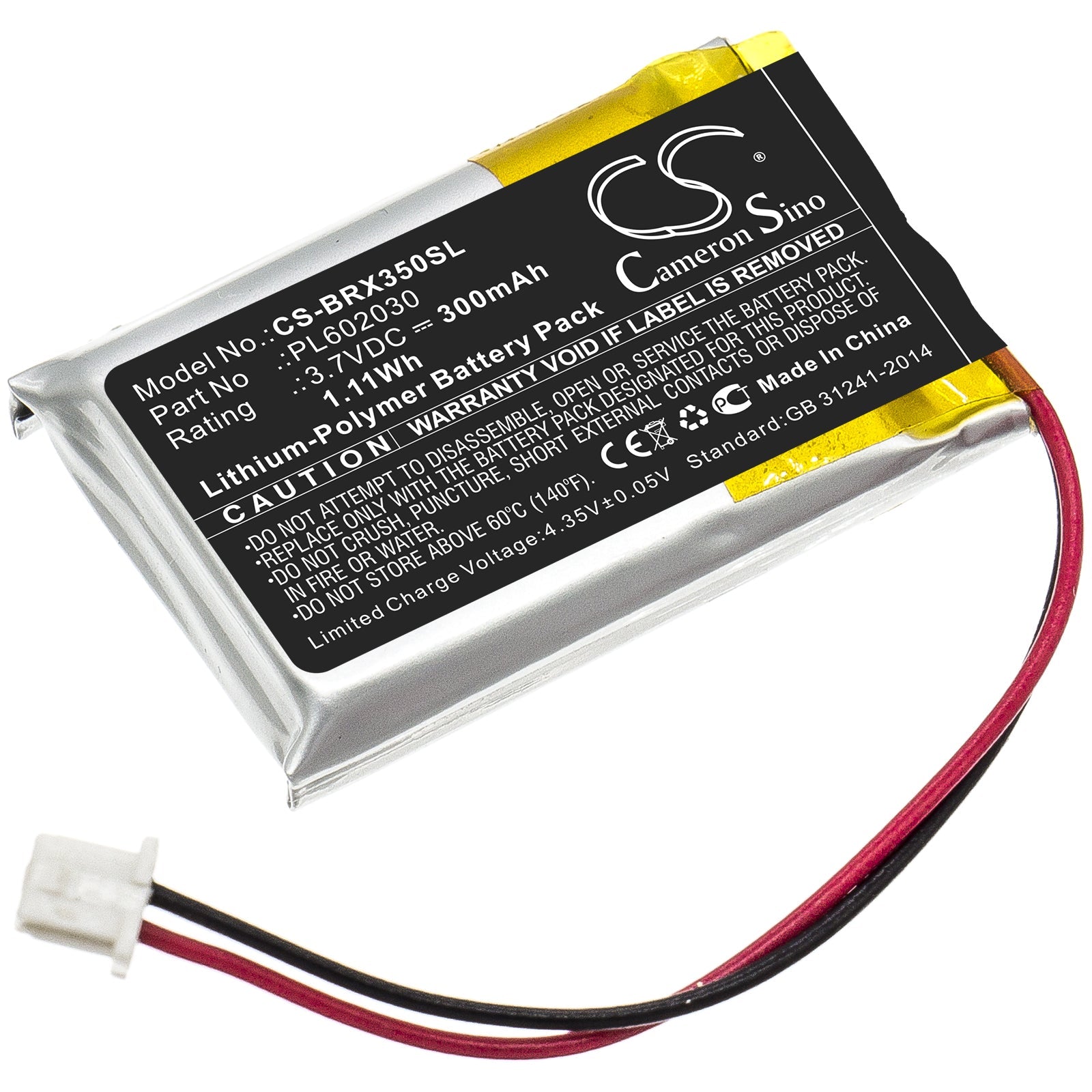 Li-Polymer Battery fits Blueparrott, Pl602030 3.7V, 300mAh Wireless Headset Cameron Sino Technology Limited