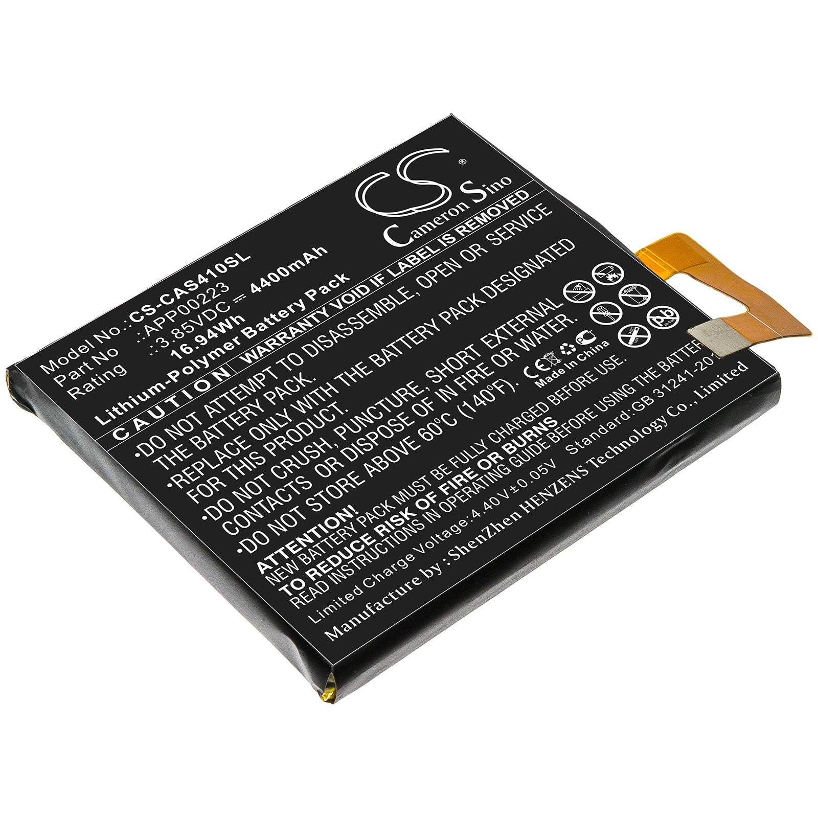 Li-Polymer Battery fits Cat, App00223 3.85V, 4700mAh Mobile & SmartPhone Cameron Sino Technology Limited