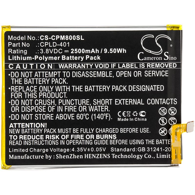 Li-Polymer Battery fits Coolpad, A8-930 A8-831, Max A8 3.8V, 2500mAh Mobile & SmartPhone Cameron Sino Technology Limited (Suspended)