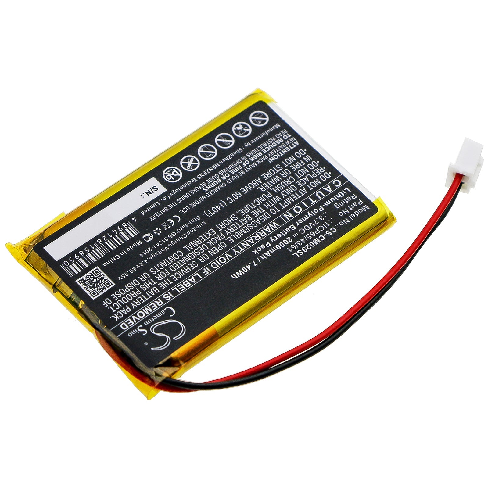 Li-Polymer Battery fits Custom Battery Pack, 1icp65/43/61 3.7V, 2000mAh Battery Pack Cameron Sino Technology Limited