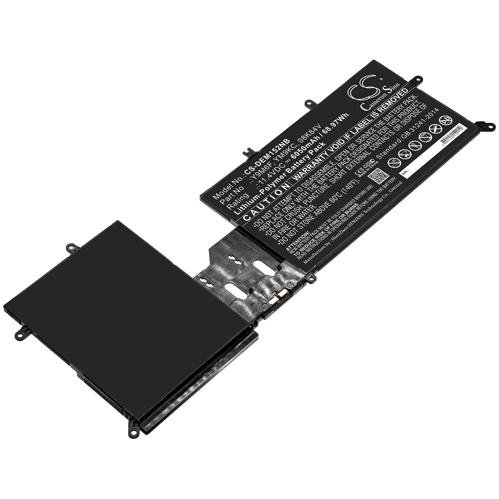 Li-Polymer Battery fits Dell, 08k84v, Y9m6f, Ym9kc 11.4V, 6050mAh Notebook & Laptop Cameron Sino Technology Limited