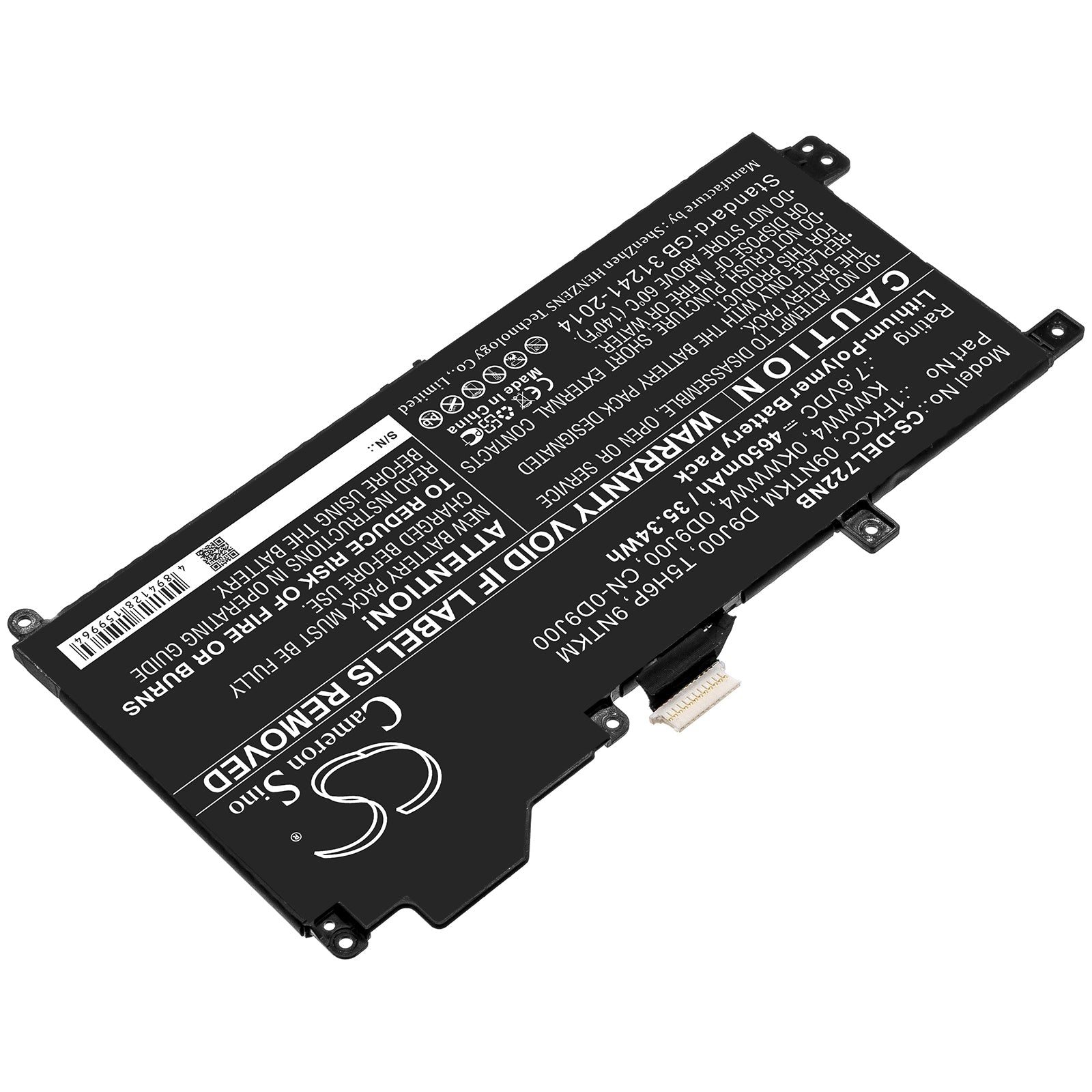 Li-Polymer Battery fits Dell, 09ntkm, 0d9j00, 0kwww4, 1fkcc, 9ntkm, Cn-0d9j00, D9j00, Kwww4, T5h6p 7.6V, 4650mAh Notebook & Laptop Cameron Sino Technology Limited
