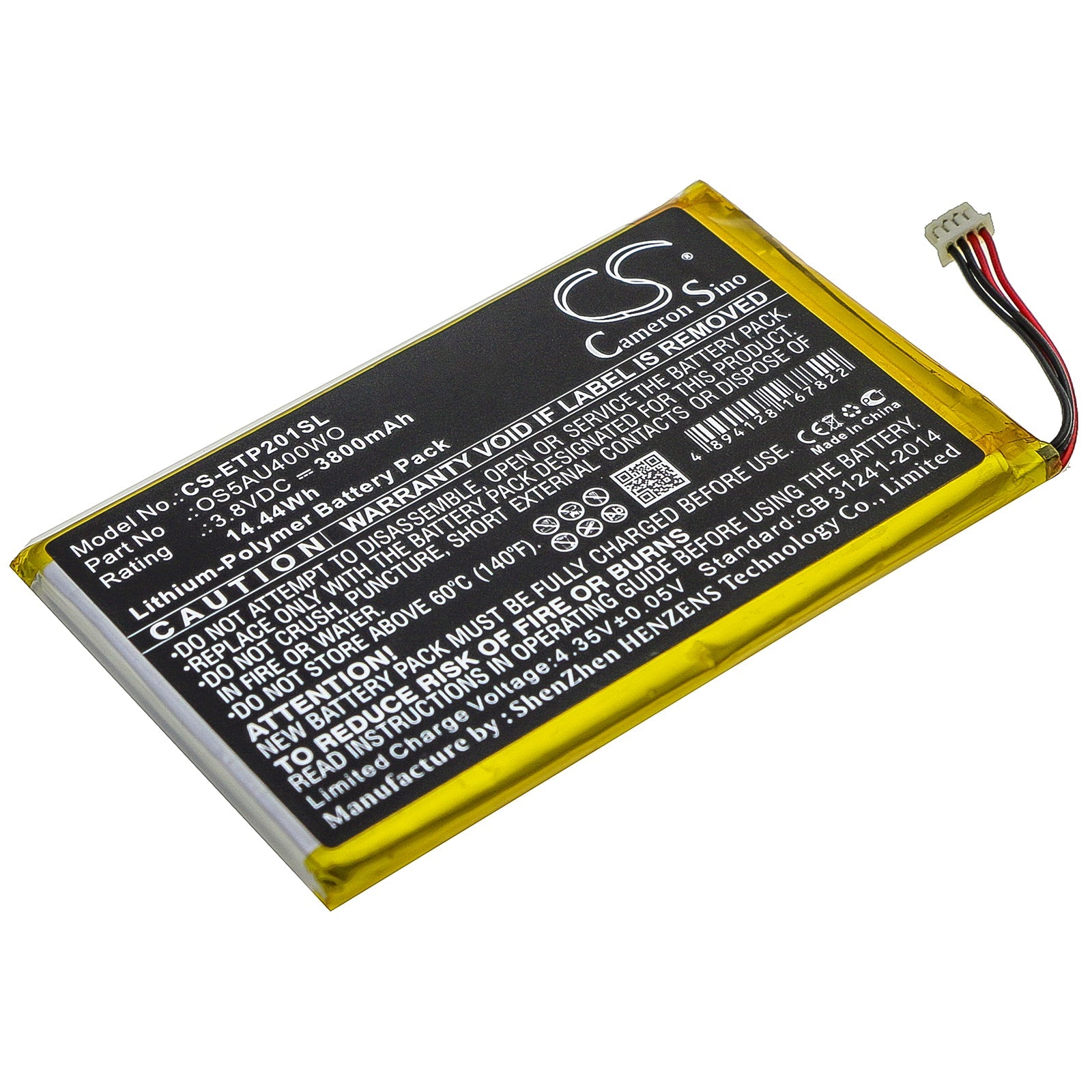 Li-Polymer Battery fits Enspert, Esp E201u, Identity 7 3.8V, 3800mAh Tablet Cameron Sino Technology Limited