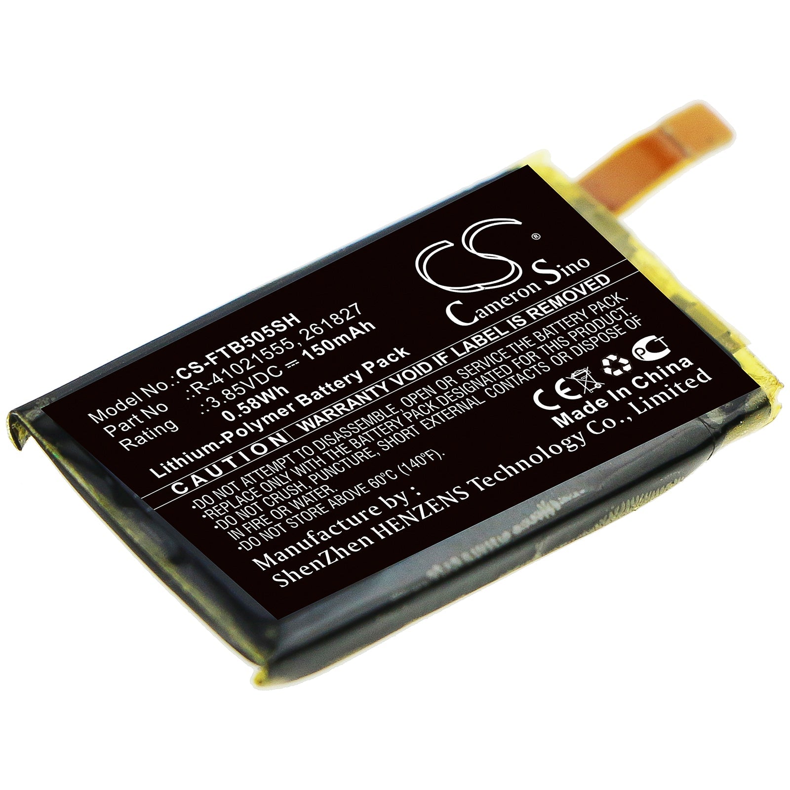 Li-Polymer Battery fits Fitbit, 261827, R-41021555 3.85V, 150mAh Smartwatch Cameron Sino Technology Limited
