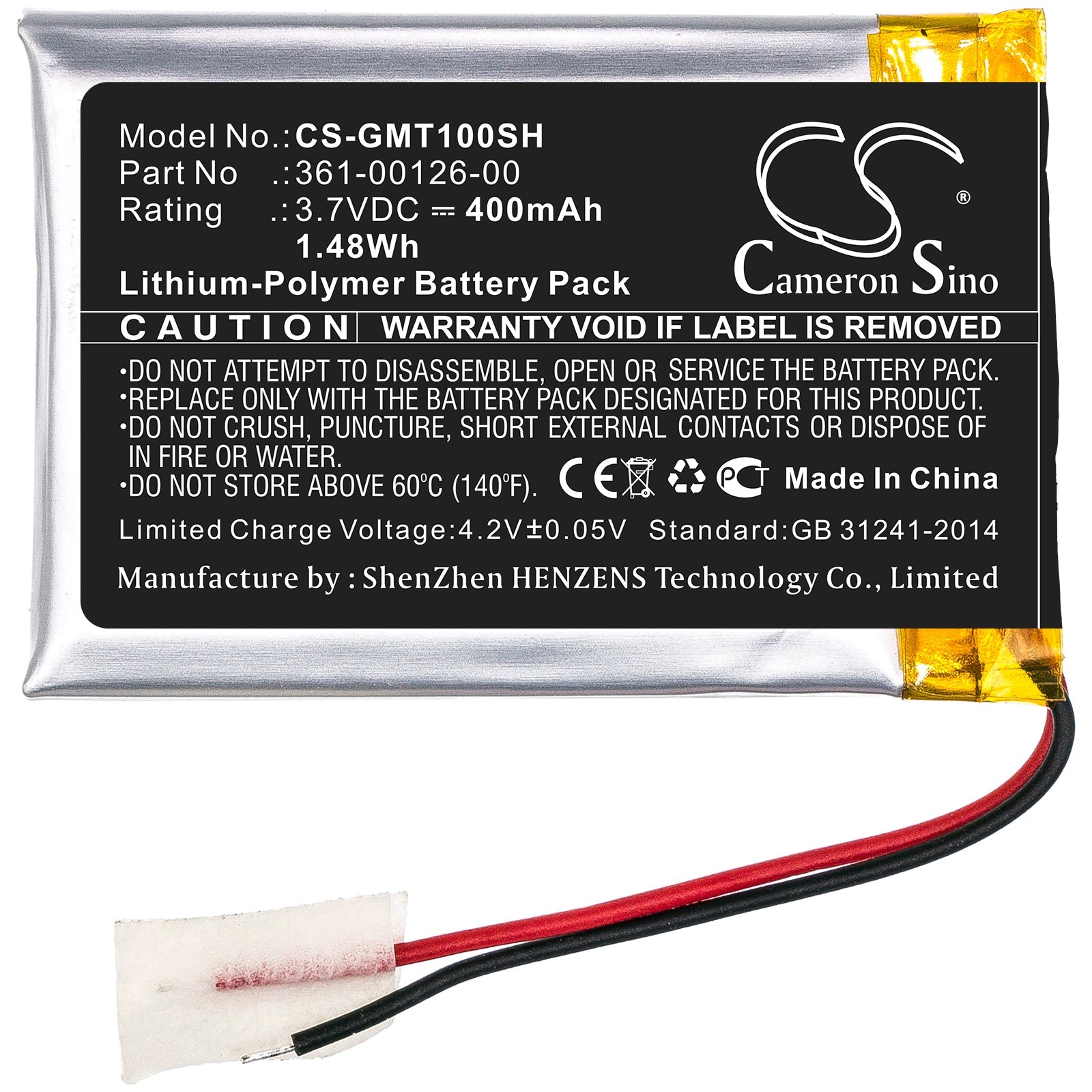 Li-Polymer Battery fits Garmin, 010-02357-00, Tactix Delta 3.7V, 400mAh Smartwatch Cameron Sino Technology Limited
