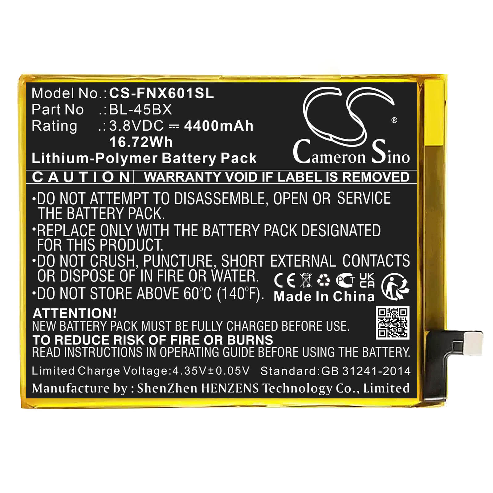 Li-Polymer Battery fits Infinix, Note 3, X601 3.8V, 4400mAh Mobile & SmartPhone Cameron Sino Technology Limited
