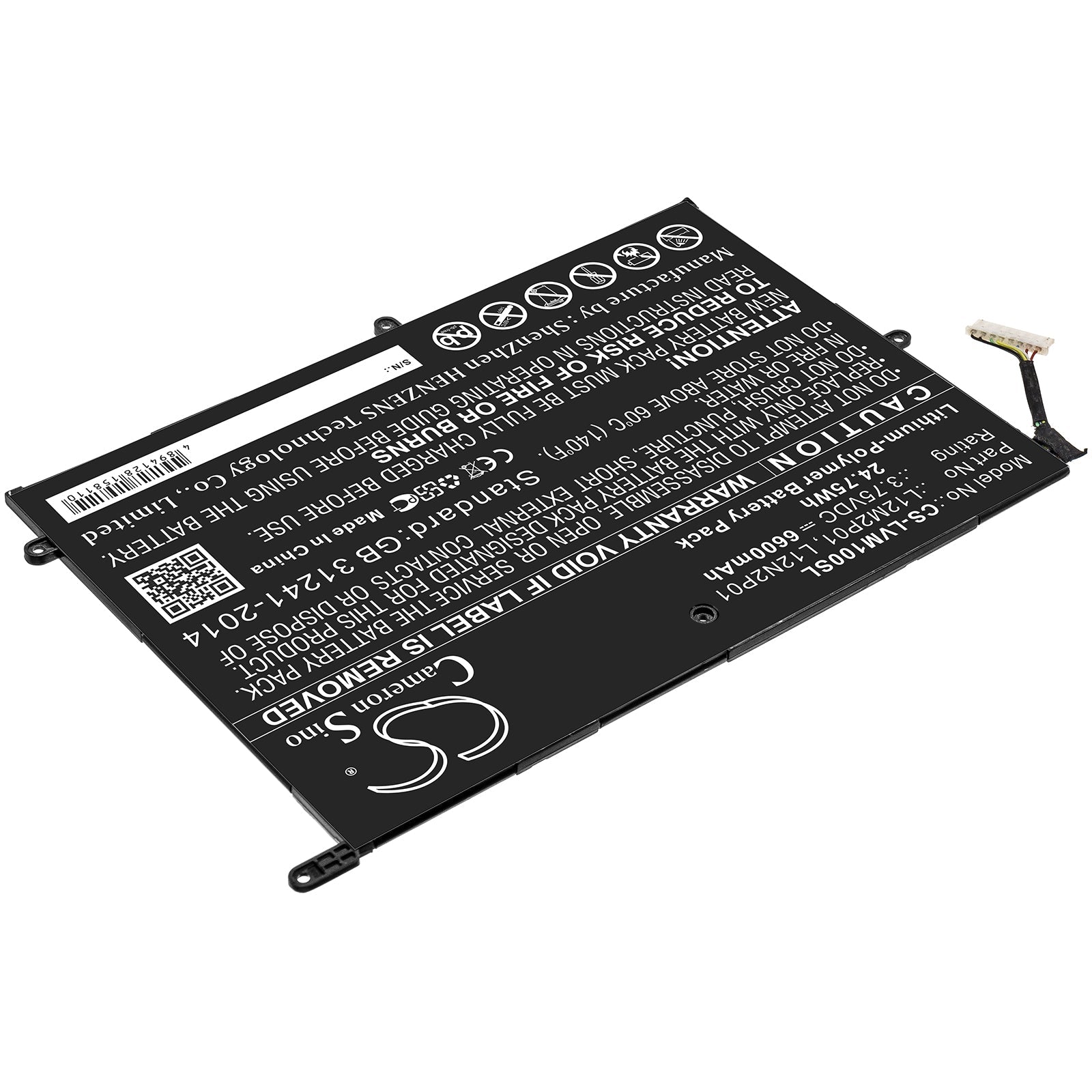 Li-Polymer Battery fits Lenovo, 121500184, 1icp4/83/102-2, 1icp4/83/103-2, L12m2p01, L12n2p01 3.75V, 6600mAh Tablet Cameron Sino Technology Limited