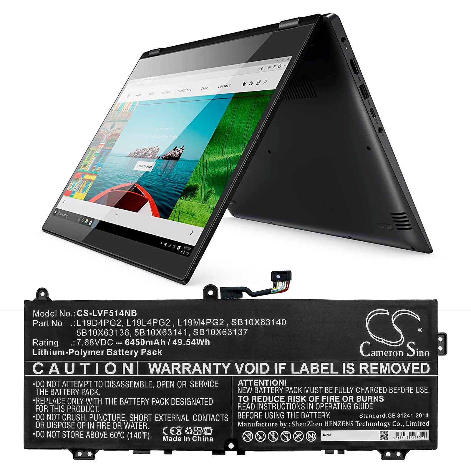 Li-Polymer Battery fits Lenovo, C13 Yoga Gen 1 Chromebook-20uys02b00, Flex 5 1570 7.68V, 6450mAh Notebook & Laptop Cameron Sino Technology Limited