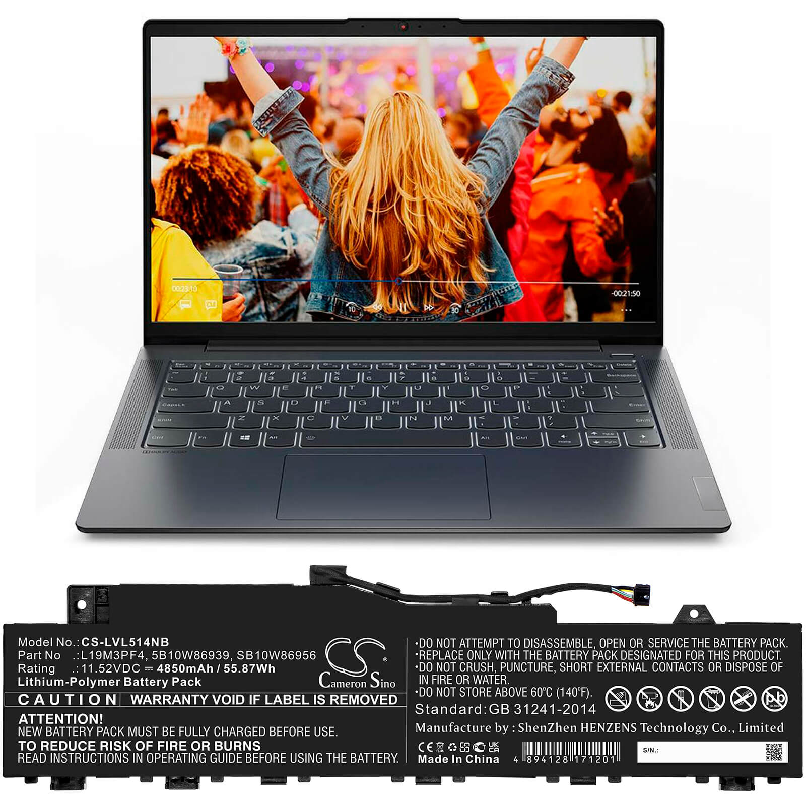 Li-Polymer Battery fits Lenovo, Ducati 5 82es000dau, Ideapad 5 14are05 11.52V, 4850mAh / 55.87Wh Notebook & Laptop Cameron Sino Technology Limited