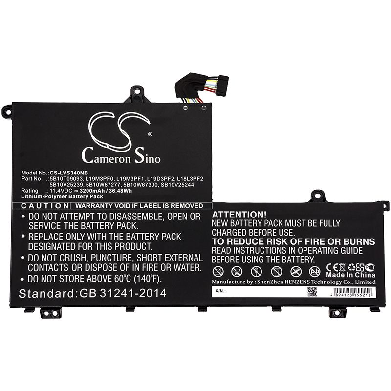 Li-Polymer Battery fits Lenovo, Ideapad S340, Ideapad S340-15iwl Touch 11.4V, 3200mAh Notebook & Laptop Cameron Sino Technology Limited