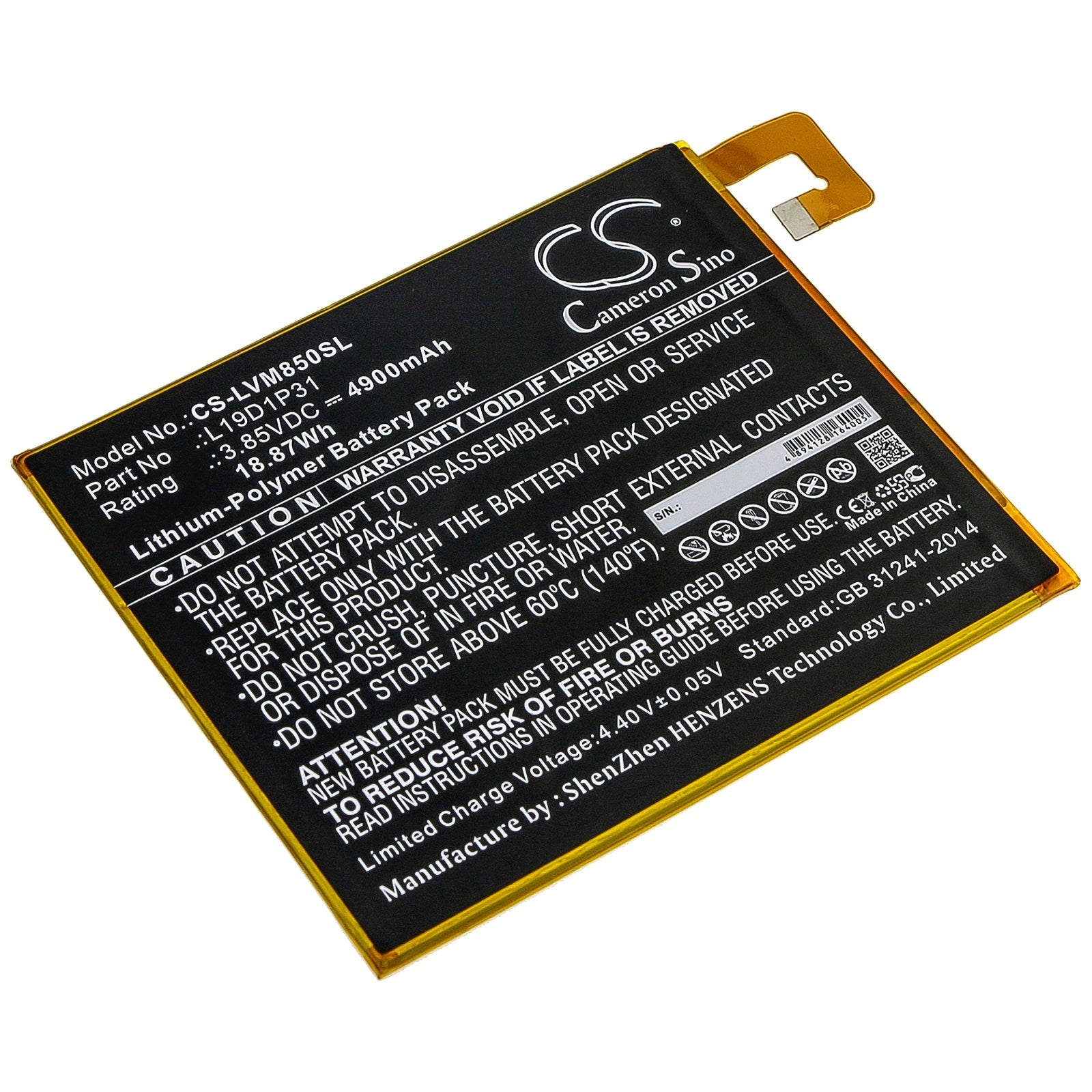 Li-Polymer Battery fits Lenovo, Tab M8, Tb8505f 3.85V, 4900mAh Tablet Cameron Sino Technology Limited