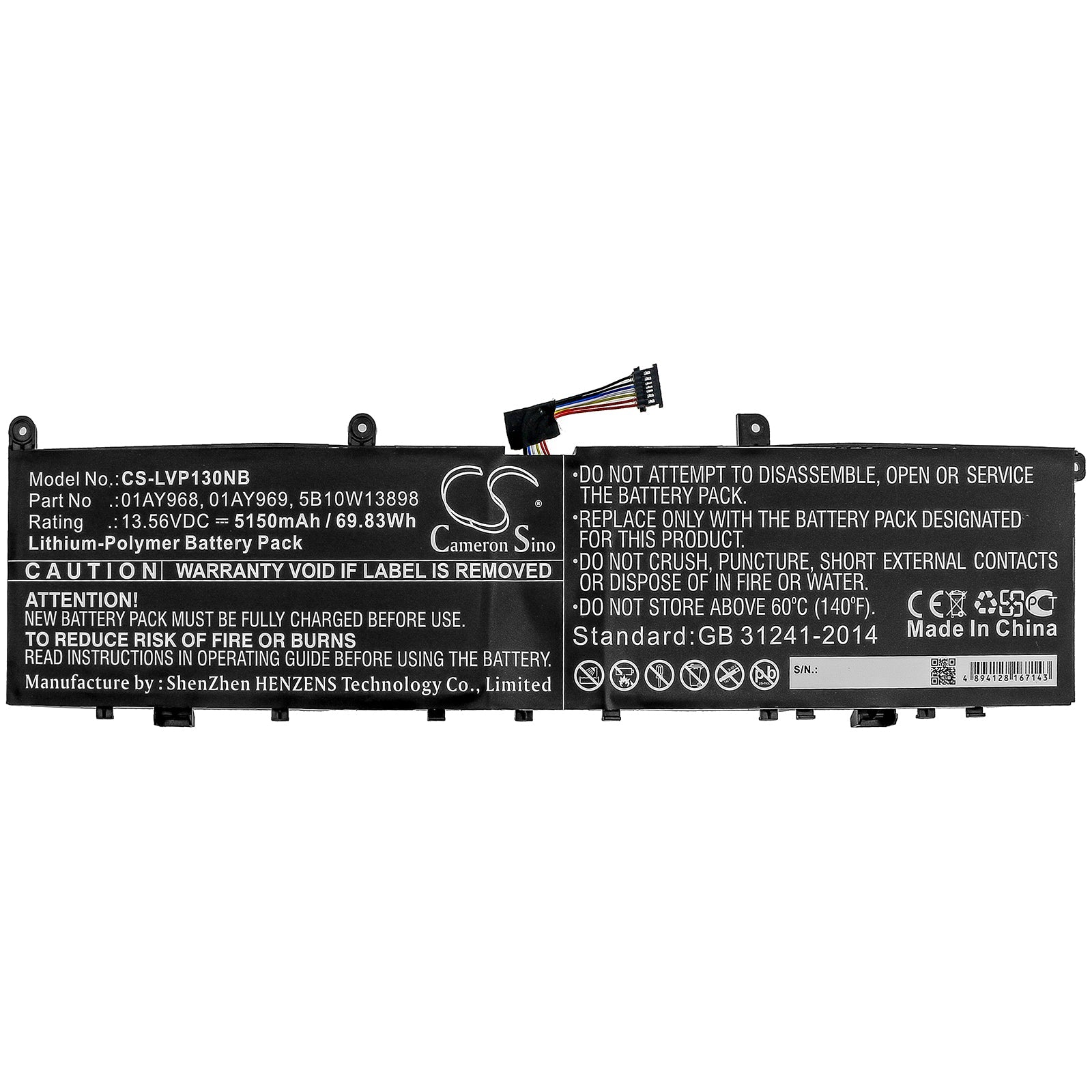 Li-Polymer Battery fits Lenovo, Thinkpad P1, Thinkpad P1 (20md0001ge) 13.56V, 5150mAh Notebook & Laptop Cameron Sino Technology Limited