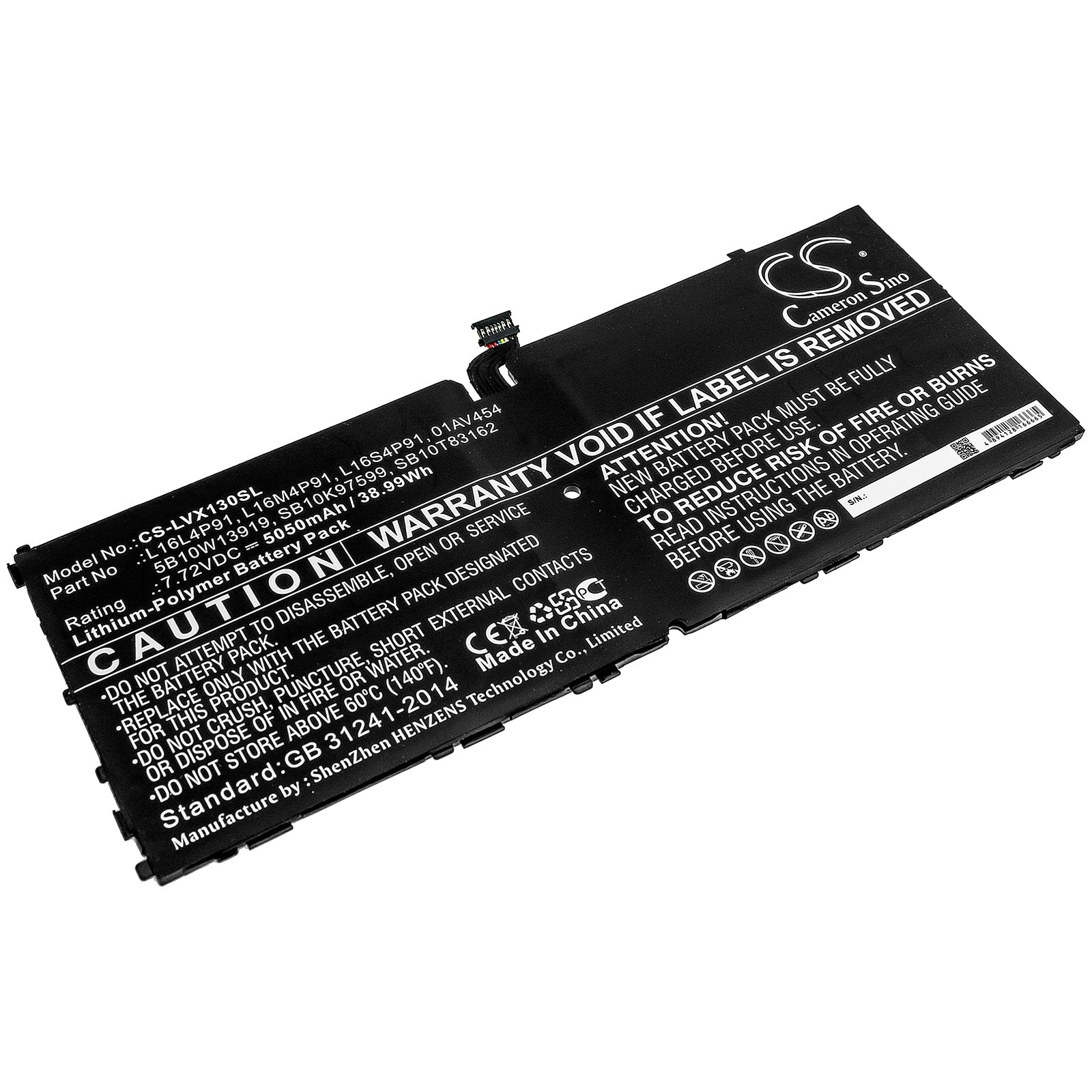 Li-Polymer Battery fits Lenovo, Thinkpad X1 3rd 7.72V, 5050mAh Tablet Cameron Sino Technology Limited
