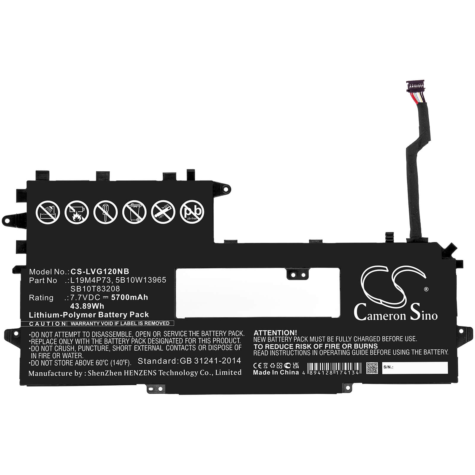 Li-Polymer Battery fits Lenovo, Thinkpad X1 Titanium Yoga G1 2, Thinkpad X1 Titanium Yoga G1-2 7.7V, 5700mAh / 43.89Wh Notebook & Laptop Cameron Sino Technology Limited