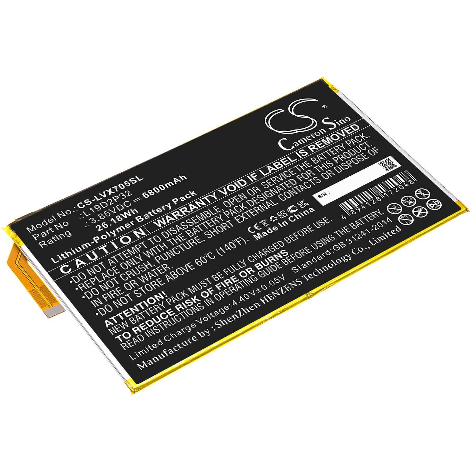 Li-Polymer Battery fits Lenovo, Yoga Smart Tab, Yt-x705f 3.85V, 6800mAh / 26.18Wh Tablet Cameron Sino Technology Limited