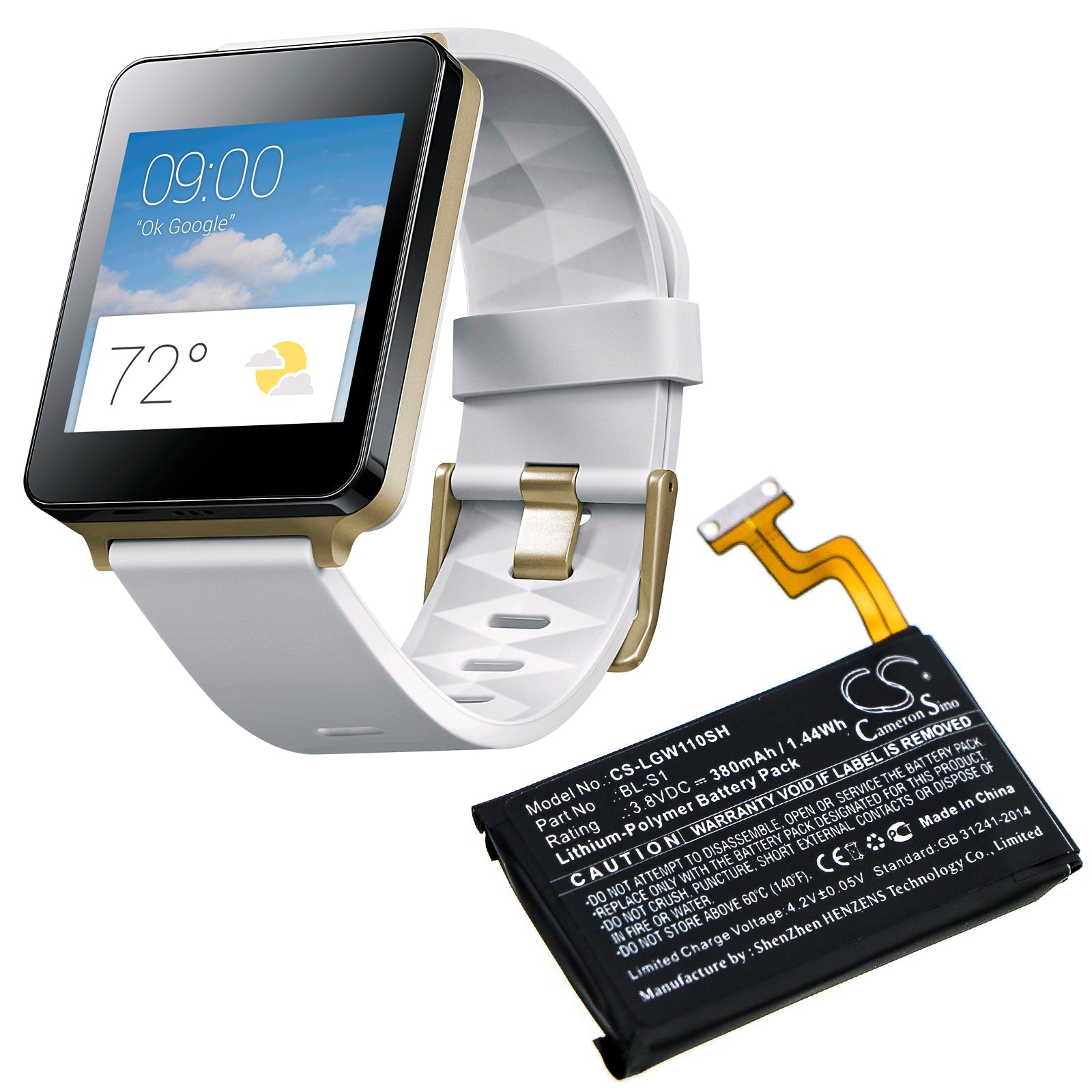 Li-Polymer Battery fits Lg, G Watch W100 3.8V, 380mAh Smartwatch Cameron Sino Technology Limited