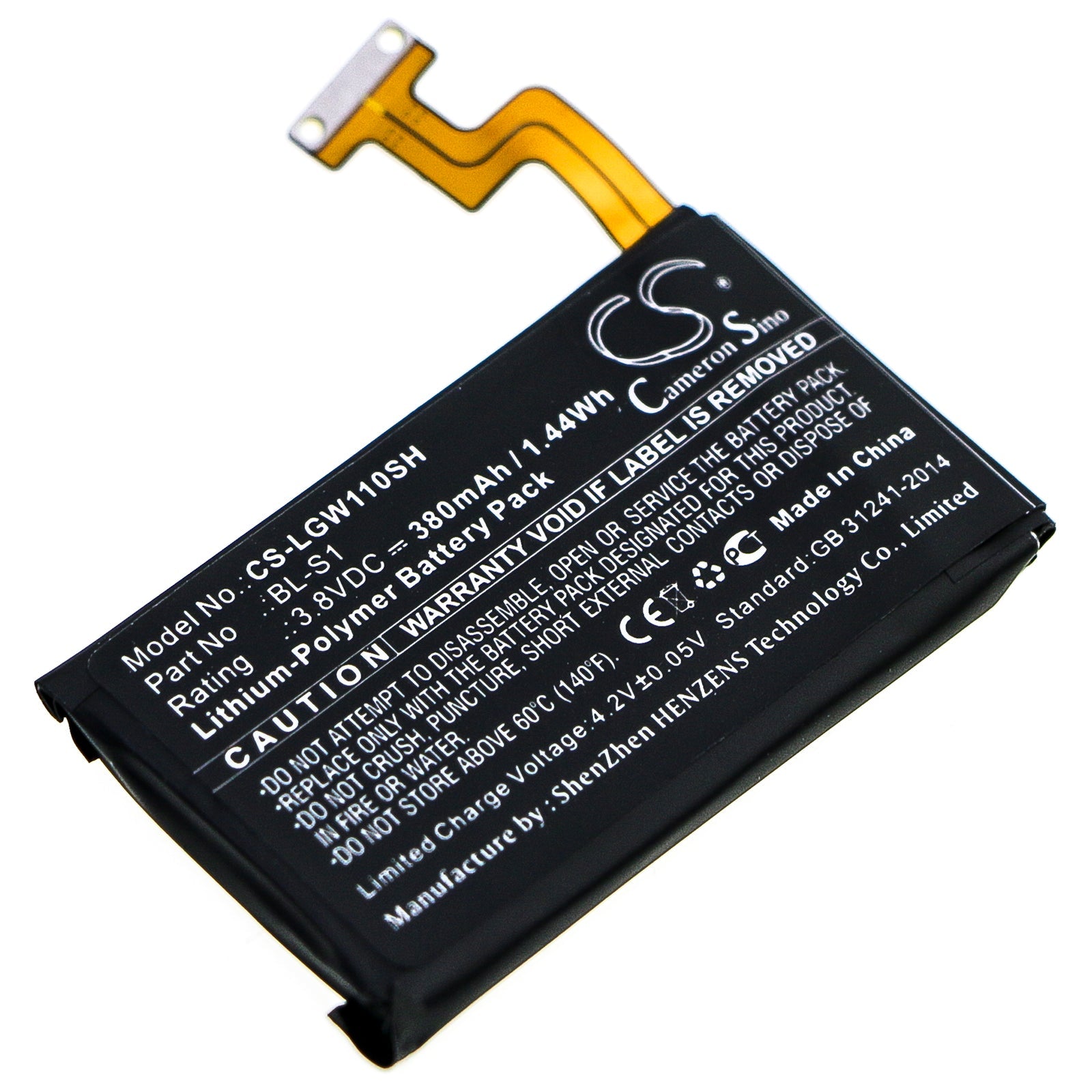 Li-Polymer Battery fits Lg, G Watch W100 3.8V, 380mAh Smartwatch Cameron Sino Technology Limited