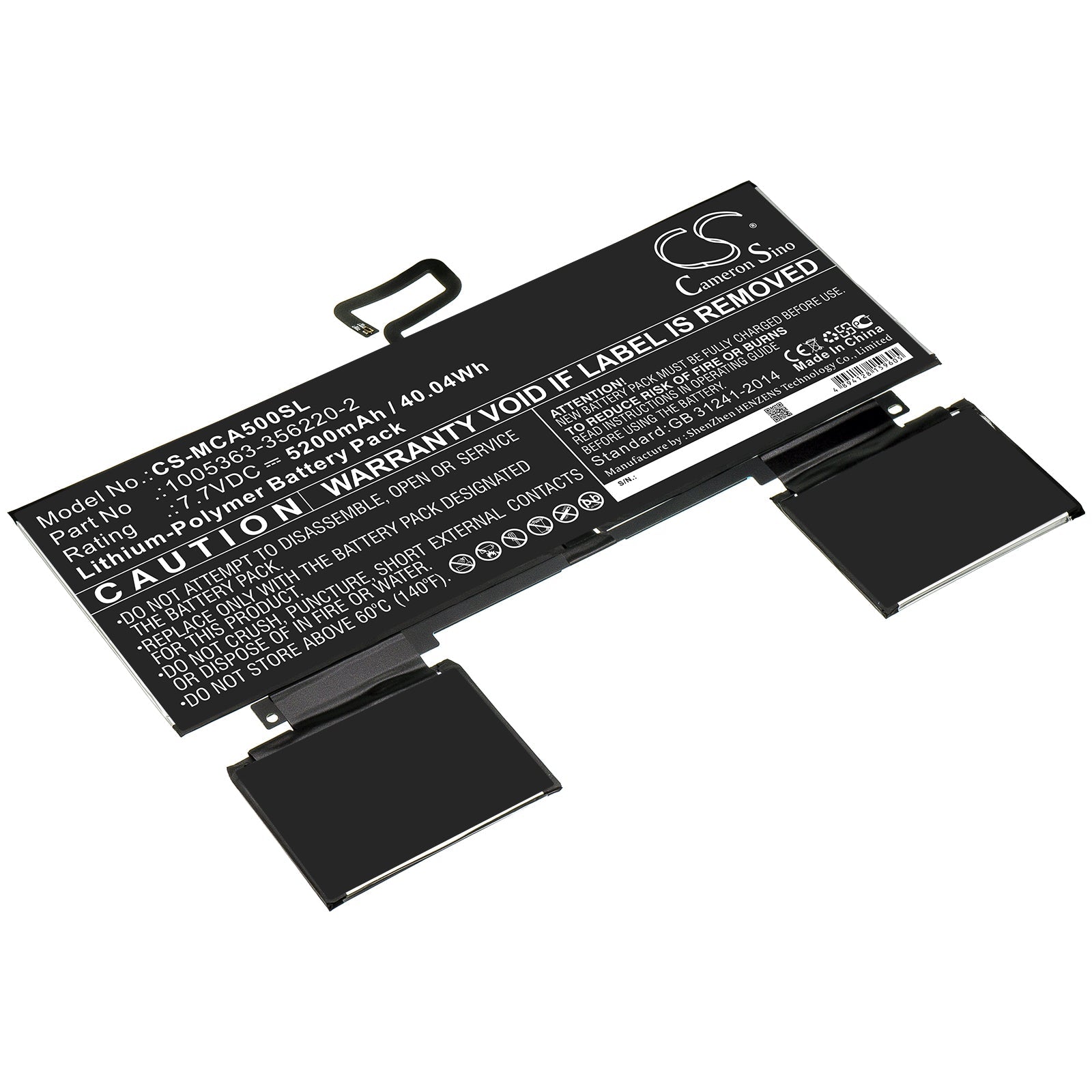 Li-Polymer Battery fits Microsoft, 1005363-356220-2 7.7V, 5200mAh Computer Cameron Sino Technology Limited