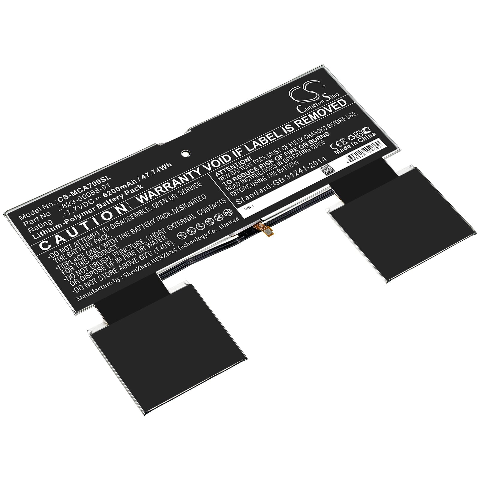 Li-Polymer Battery fits Microsoft, 823-00088-01 7.7V, 6200mAh Tablet Cameron Sino Technology Limited