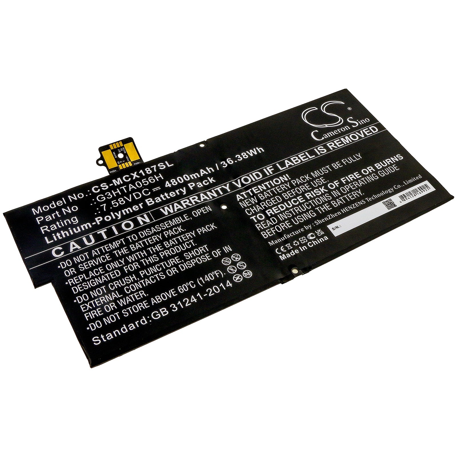 Li-Polymer Battery fits Microsoft, Surface Pro X 1876 7.58V, 4800mAh Tablet Cameron Sino Technology Limited