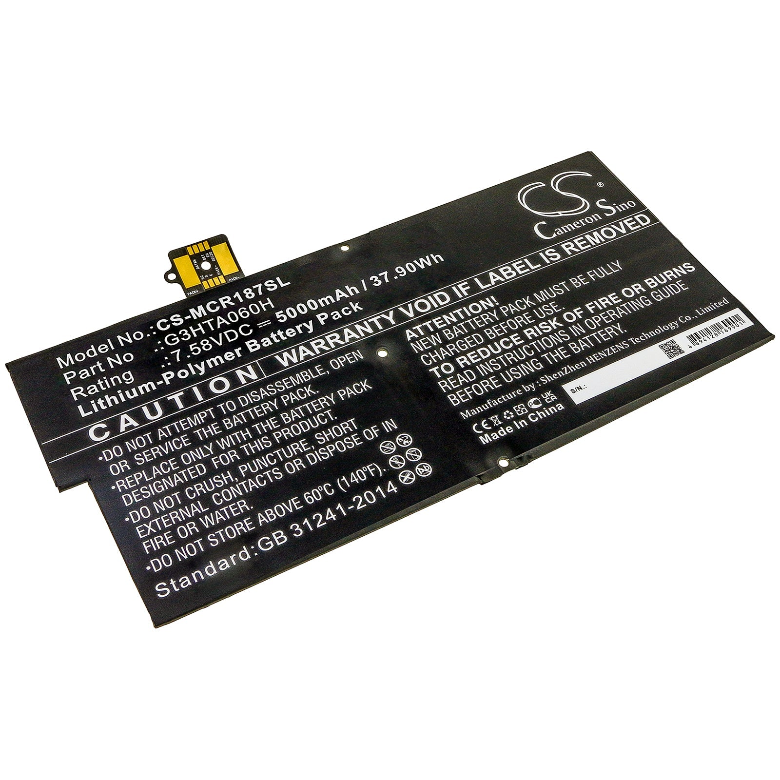 Li-Polymer Battery fits Microsoft, Surface Pro X 1876 Keyboard 7.58V, 5000mAh Tablet Cameron Sino Technology Limited