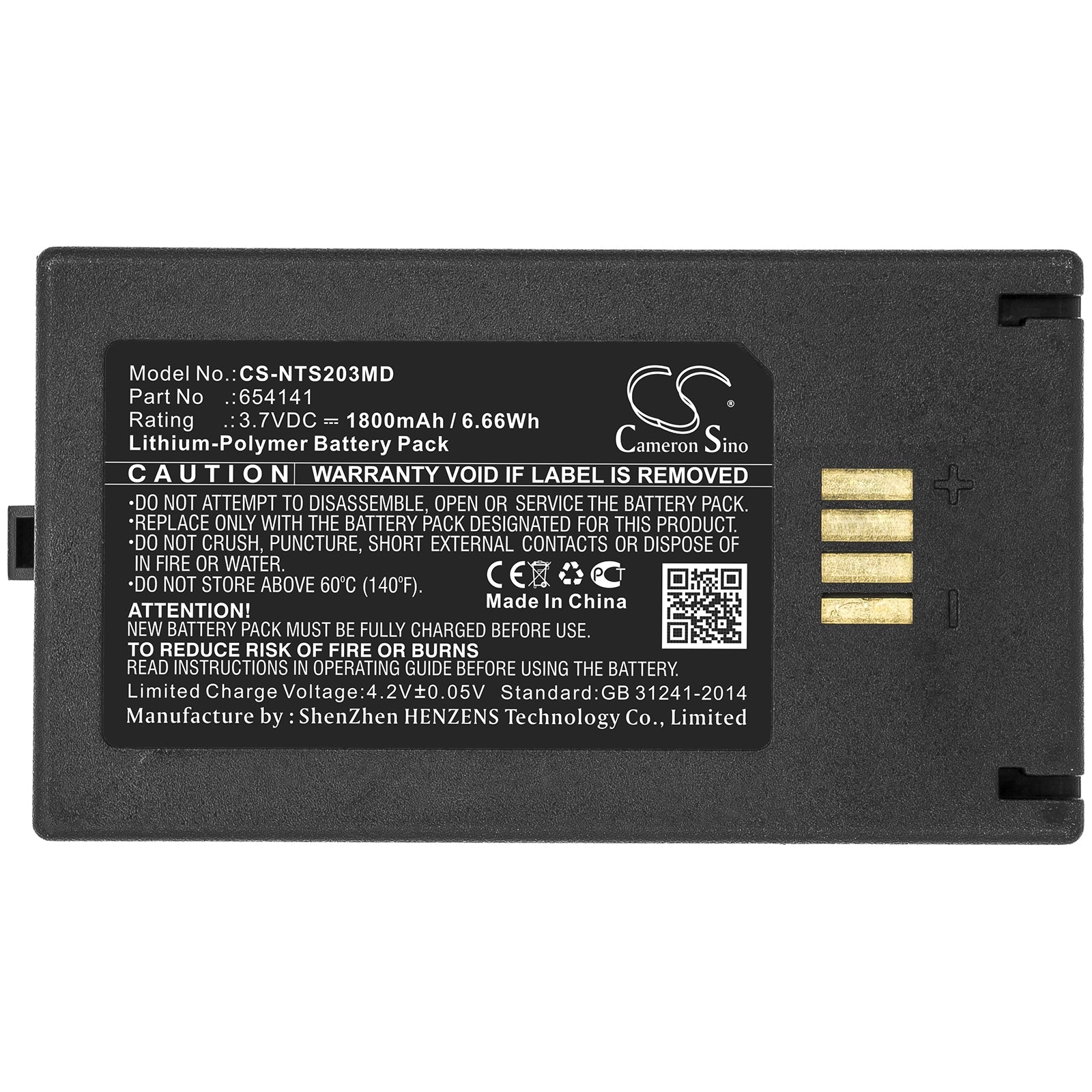 Li-Polymer Battery fits Nova, 654141 3.7V, 1800mAh Medical Cameron Sino Technology Limited