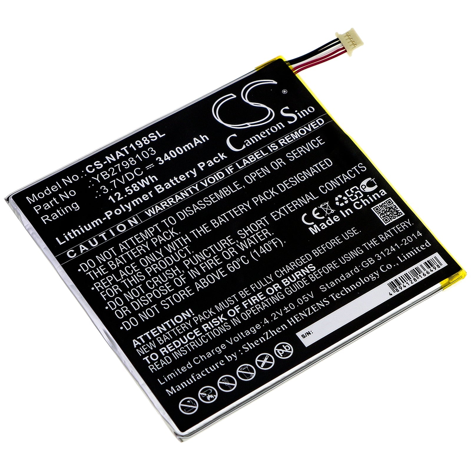 Li-Polymer Battery fits Onn, Ona19tb002, Tablet 8 3.7V, 3400mAh Tablet Cameron Sino Technology Limited