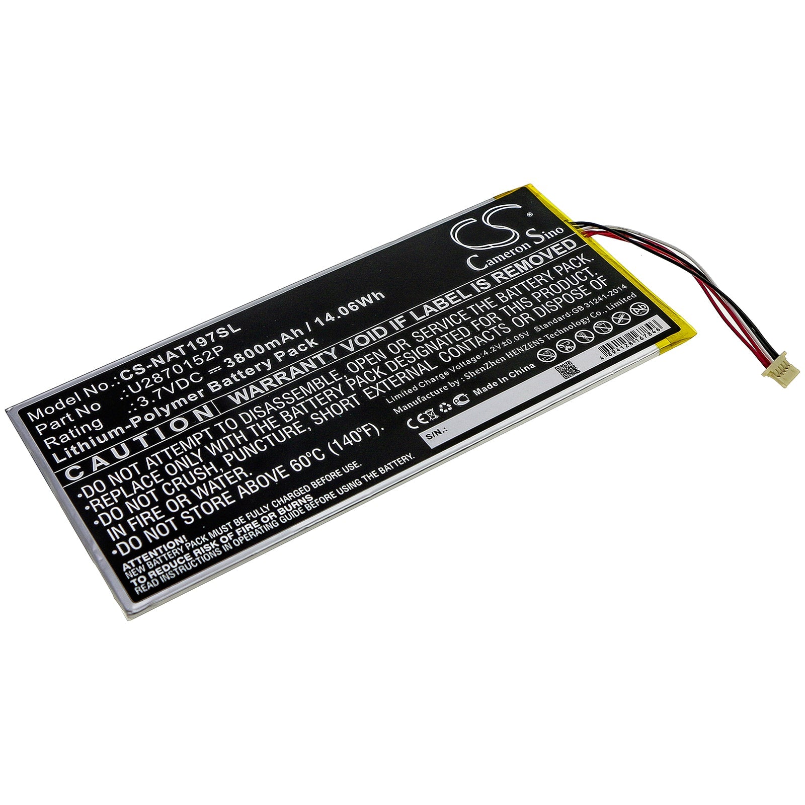 Li-Polymer Battery fits Onn, Ona19tb003, Ona19tb007 3.7V, 3800mAh Tablet Cameron Sino Technology Limited