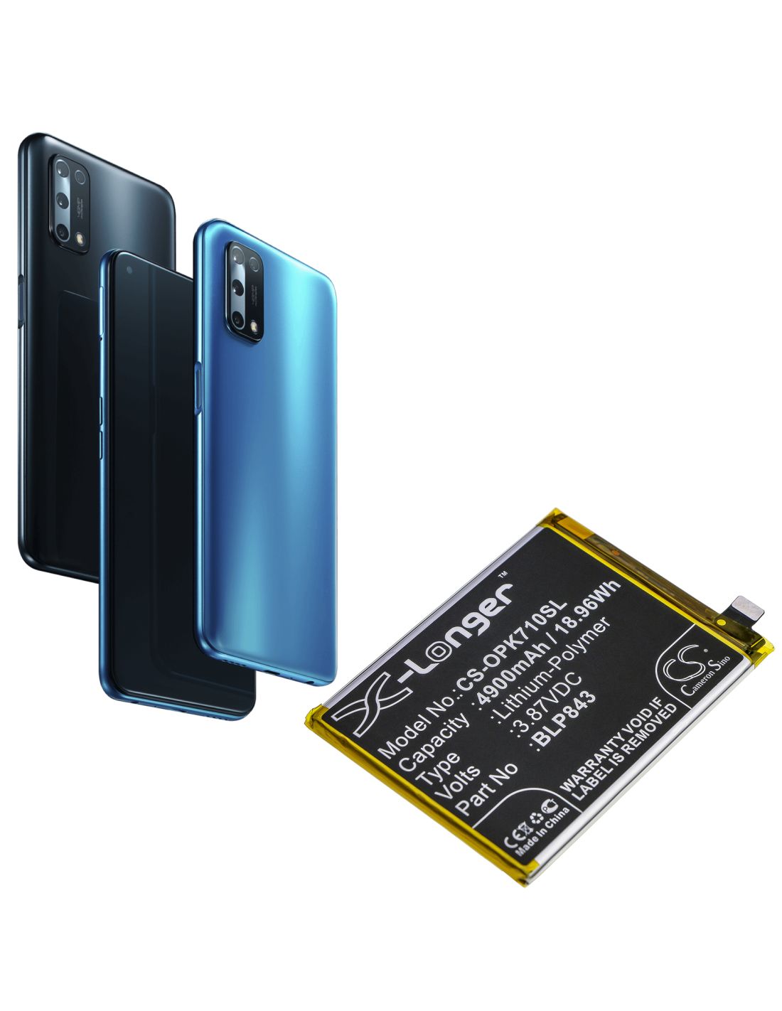 Li-Polymer Battery fits Oppo, K7x, K7x 2020 5g, Perm00 3.87V, 4900mAh Mobile & SmartPhone Cameron Sino Technology Limited (Suspended)