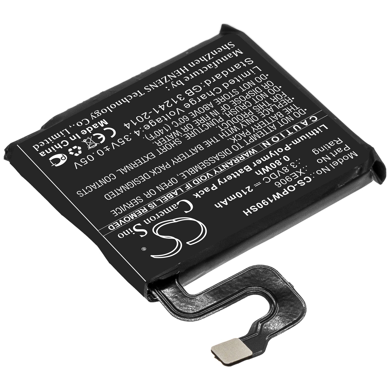 Li-Polymer Battery fits Oppo, Xe906 3.8V, 210mAh Smartwatch Cameron Sino Technology Limited