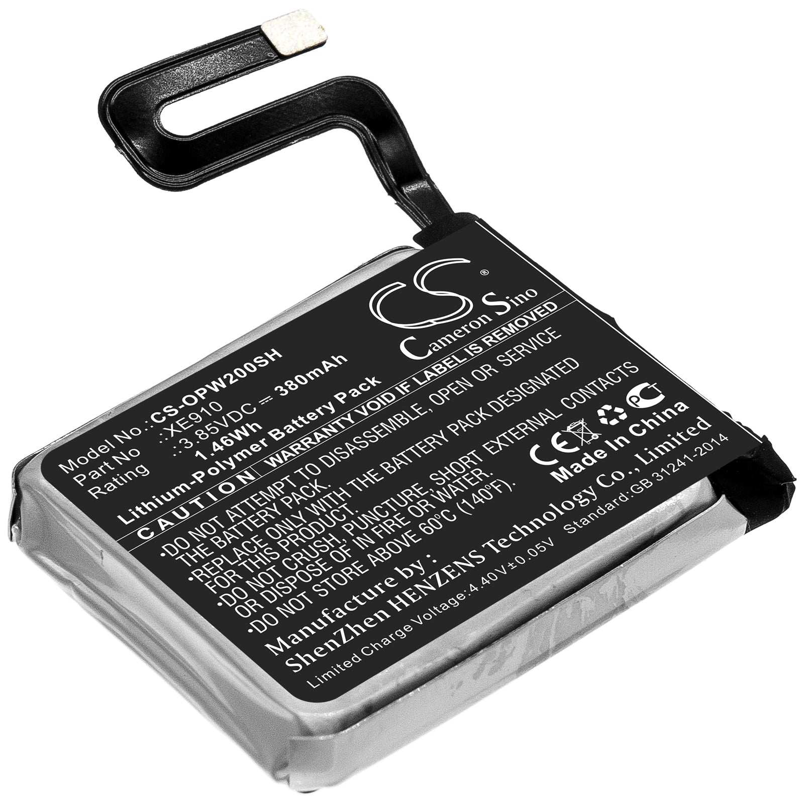 Li-Polymer Battery fits Oppo, Xe910 3.85V, 380mAh Smartwatch Cameron Sino Technology Limited