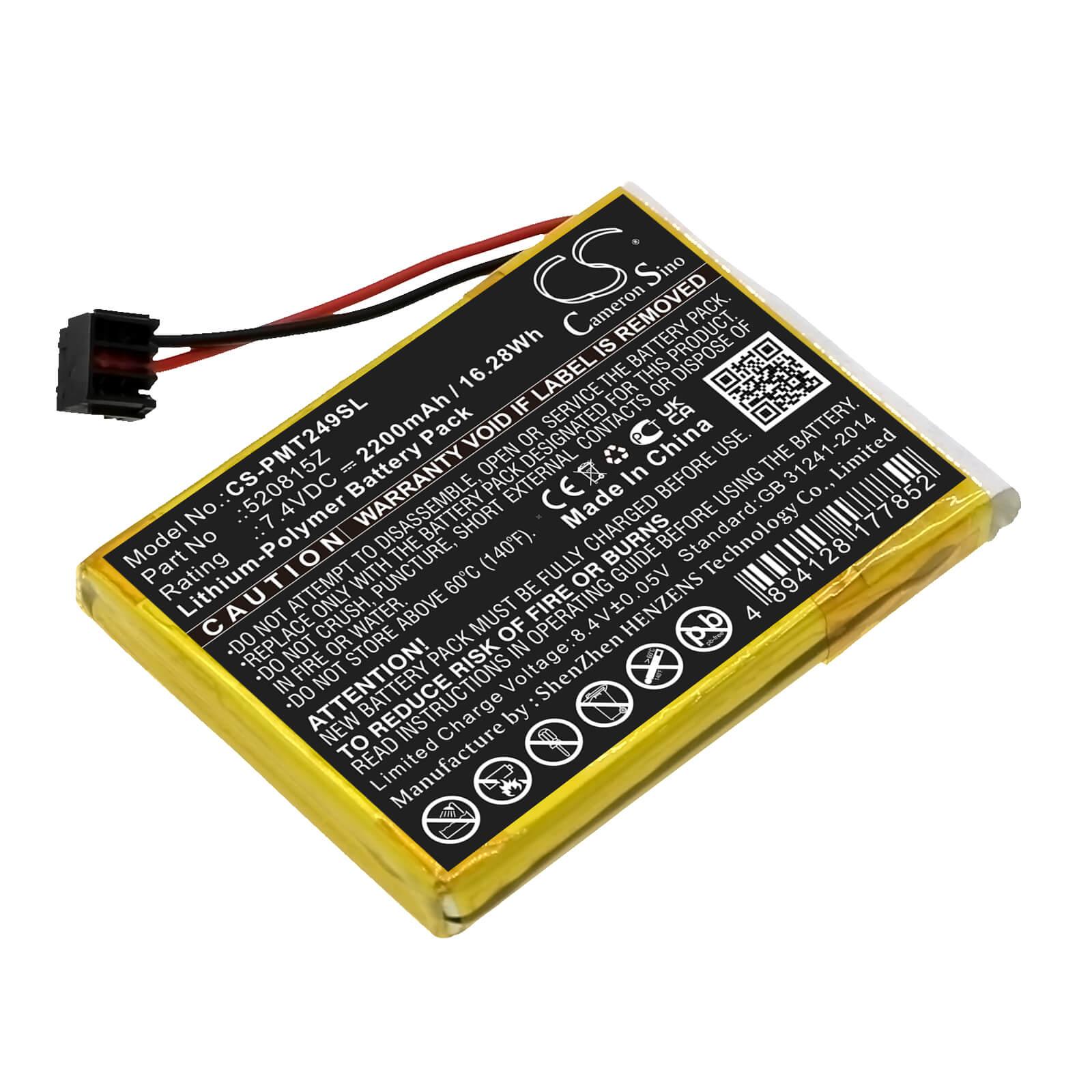 Li-Polymer Battery fits Pentair, 4249a, Intellitouch 7.4V, 2200mAh / 16.28Wh Smart Home Cameron Sino Technology Limited