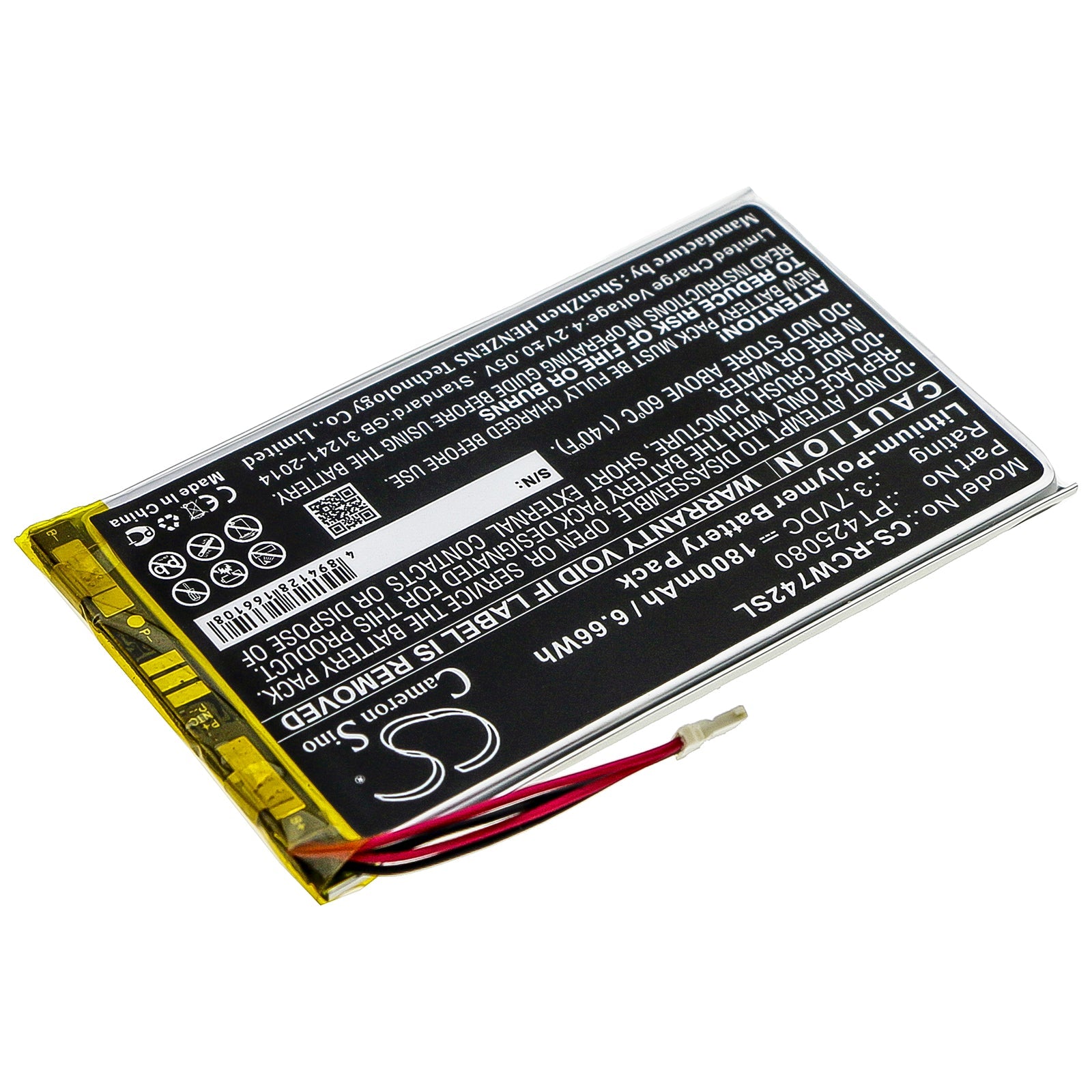 Li-Polymer Battery fits Rca, Rct6773w22, Rct6773w22b, T6873w42 3.7V, 1800mAh Tablet Cameron Sino Technology Limited