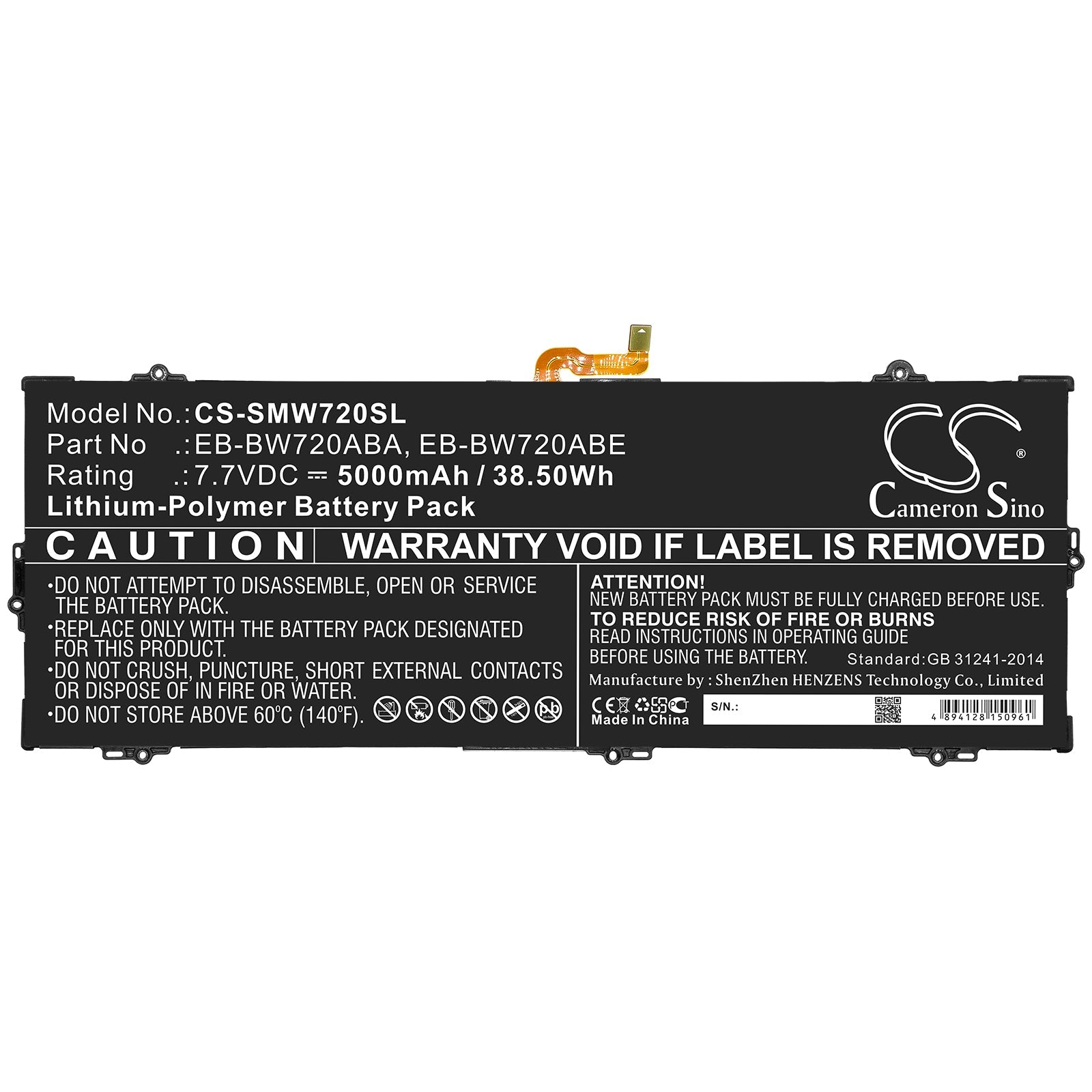 Li-Polymer Battery fits Samsung, Aa-pbmn2h0, Aa-pbmn2ho, Gh43-04693a 7.7V, 5000mAh Tablet Cameron Sino Technology Limited