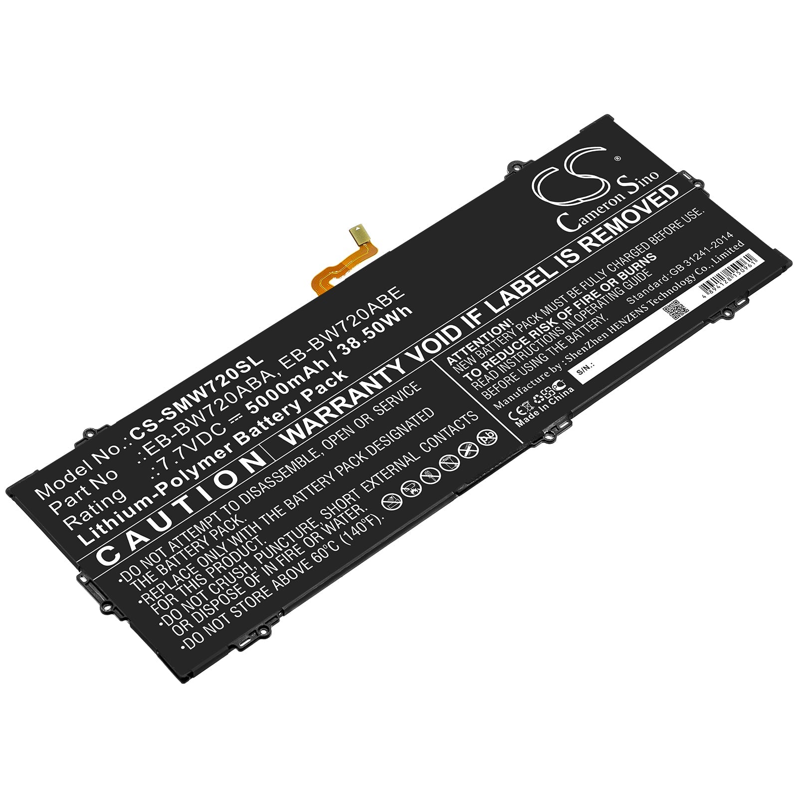 Li-Polymer Battery fits Samsung, Aa-pbmn2h0, Aa-pbmn2ho, Gh43-04693a 7.7V, 5000mAh Tablet Cameron Sino Technology Limited